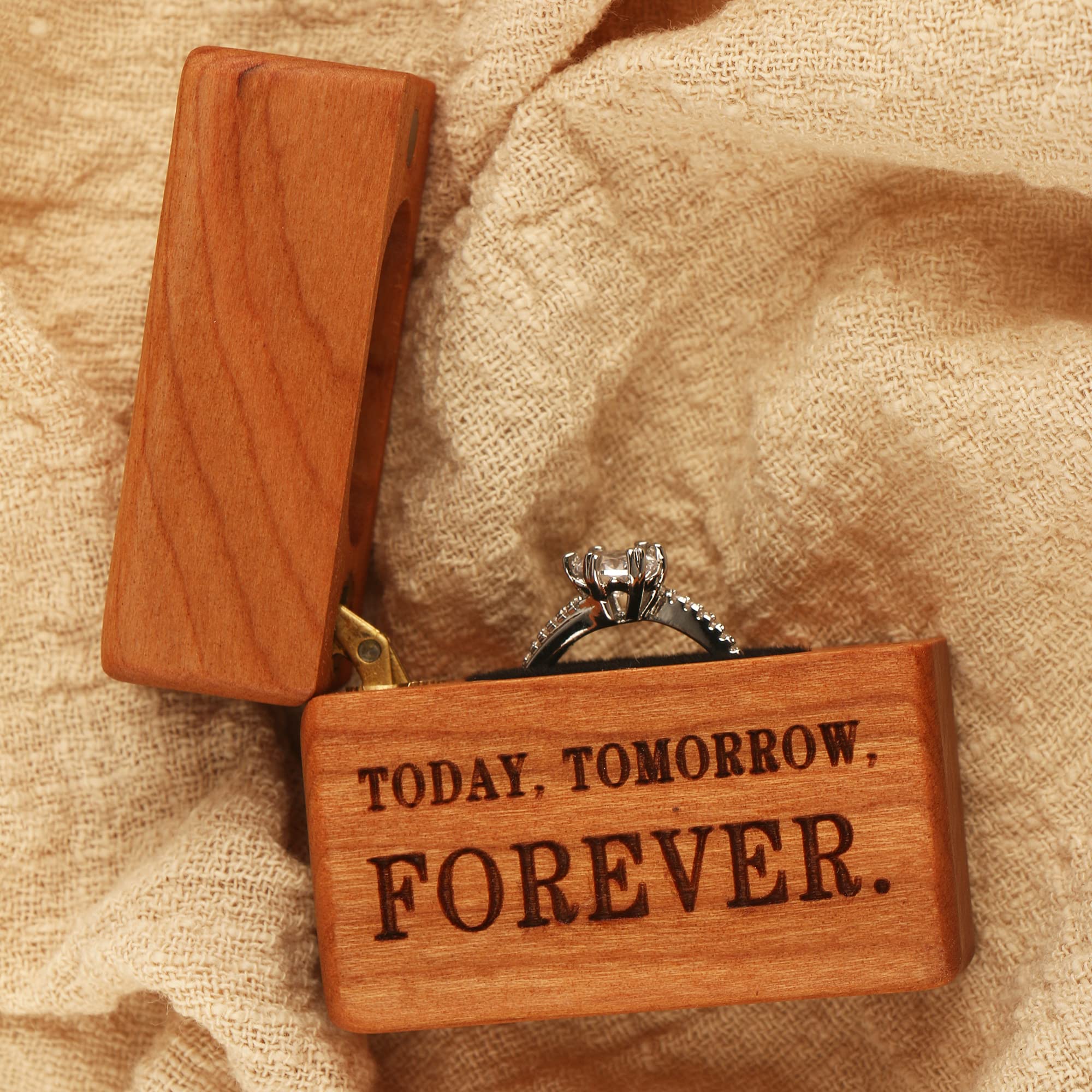 Premium Wooden Ring Box for Engagement & Wedding - Portable Jewelry Display Case for Proposals, Ceremonies & Gifts (Cherry Wood) - Perfect for Romantic Moments, Anniversary Surprises & Bridal Accessories