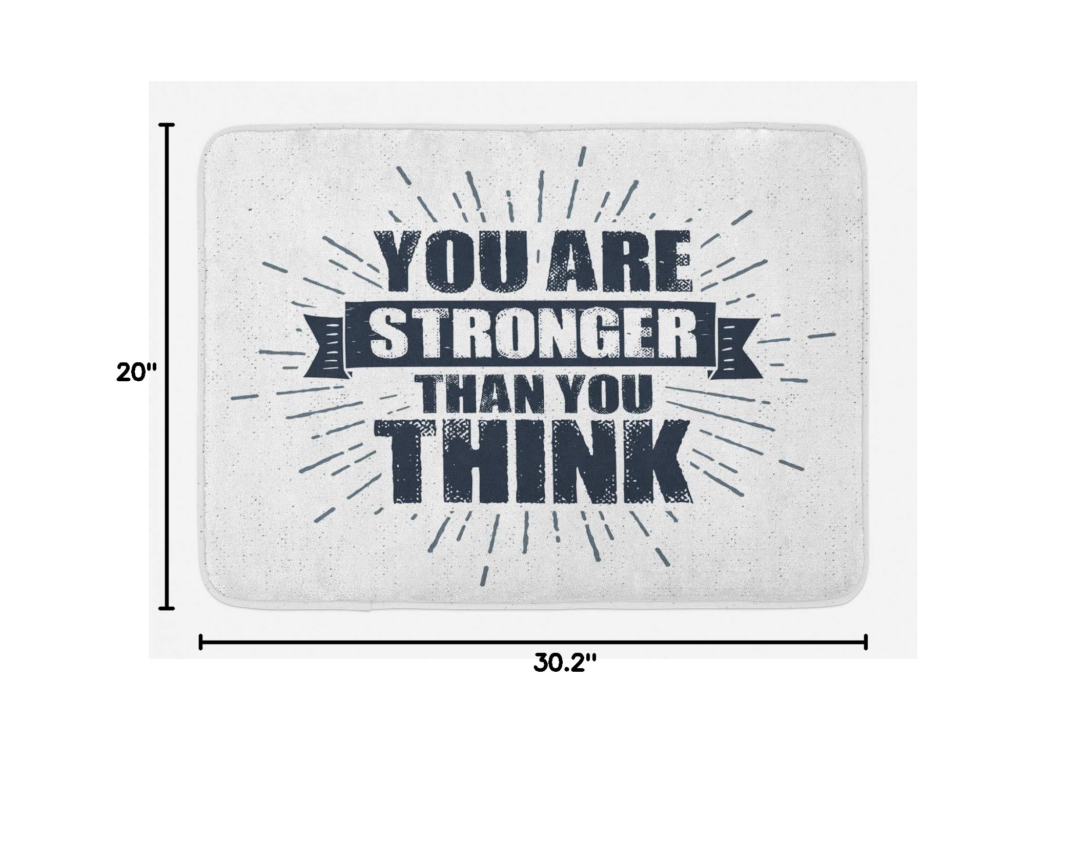 Ambesonne Motivational Bath Mat - 'You Are Stronger Than You Think' Inspirational Message, Non-Slip Plush Bathroom Rug, 30.2 x 20 Inches, Dark Blue Grey White - Perfect for Modern Home Decor & Spa-Like Bathroom Experience