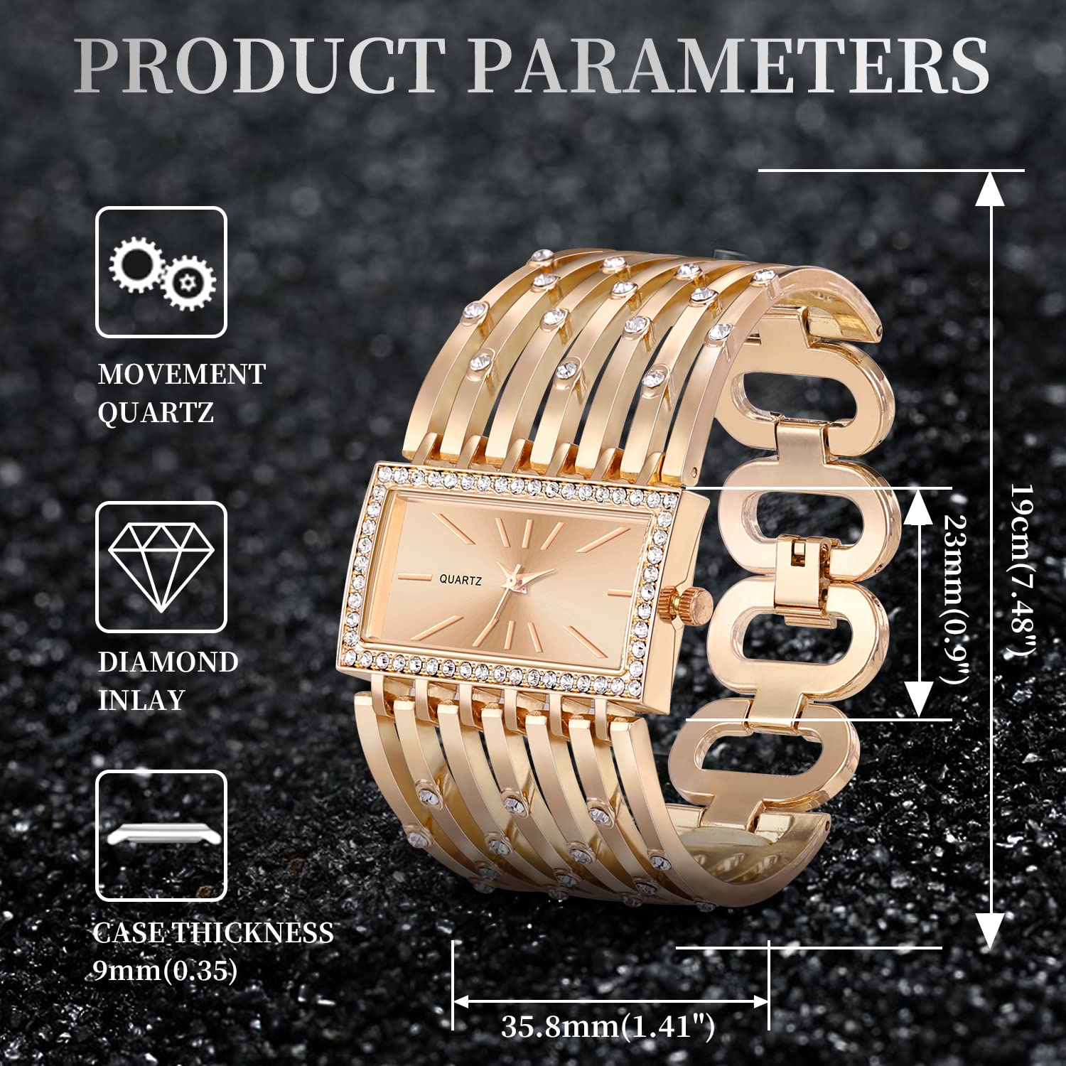 SIBOSUN Women's Silver Bangle Watch with Rectangular Dial - Elegant Luxury Skeleton Strap Quartz Watch for Women | Perfect for Office, Party & Formal Occasions