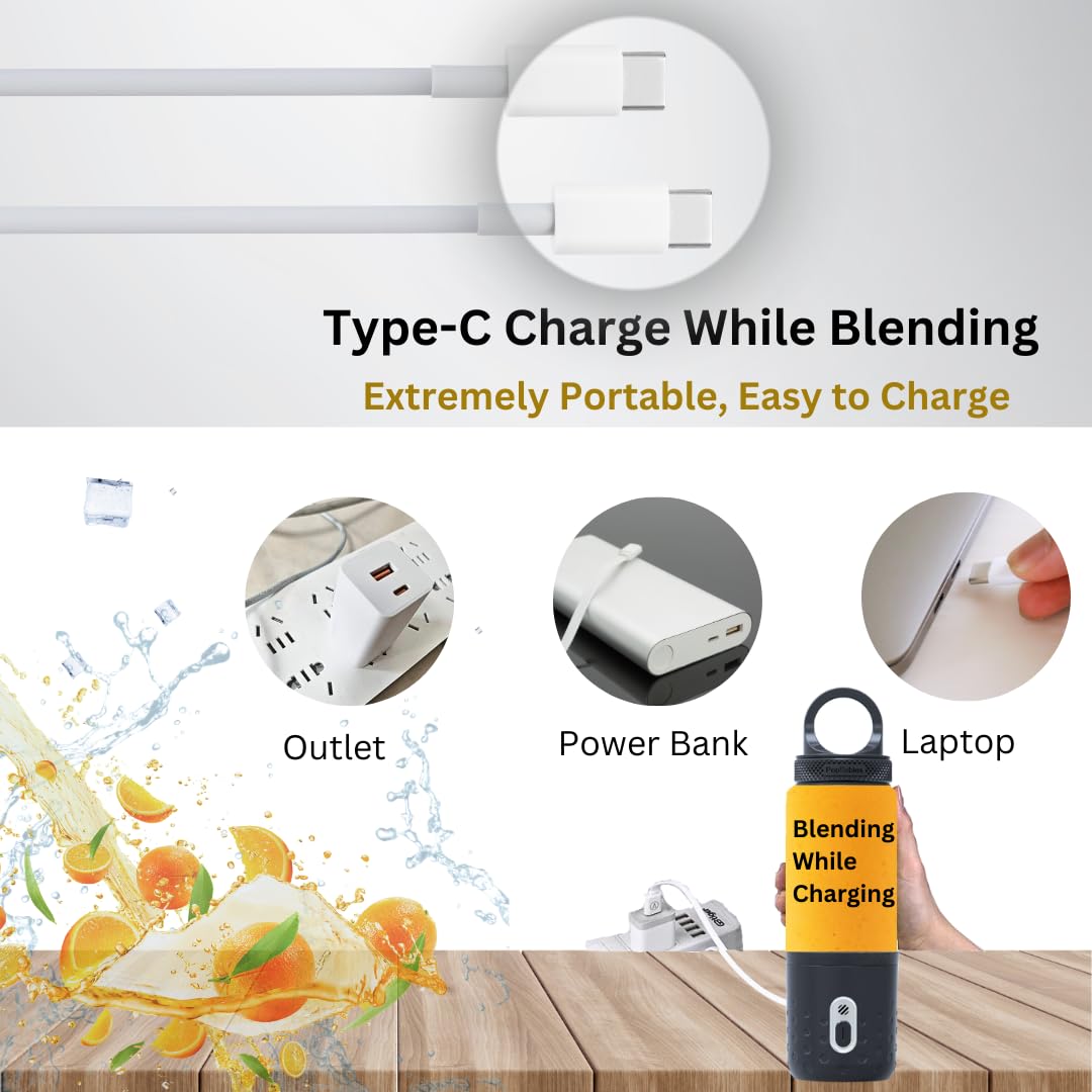 PopBabies 2nd Gen Portable Blender - 7500mAh USB Rechargeable Personal Blender for Smoothies, Shakes & Meal Prep | Hot & Cold Dual Function with 3 Batteries | Powerful, Durable for Travel, Gym & Home Use