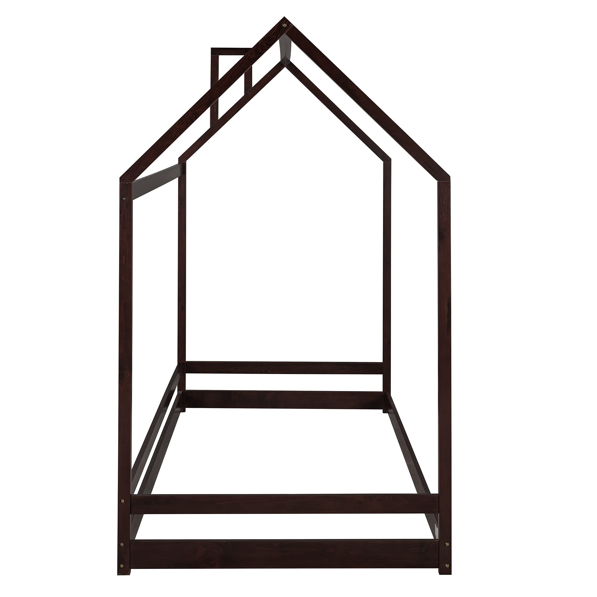 **Danxee Wooden House Bed Frame - Twin Size Tent Floor Bed for Kids, Teens & Adults - Espresso Finish - Perfect for Bedrooms, Playrooms & Cozy Reading Nooks**