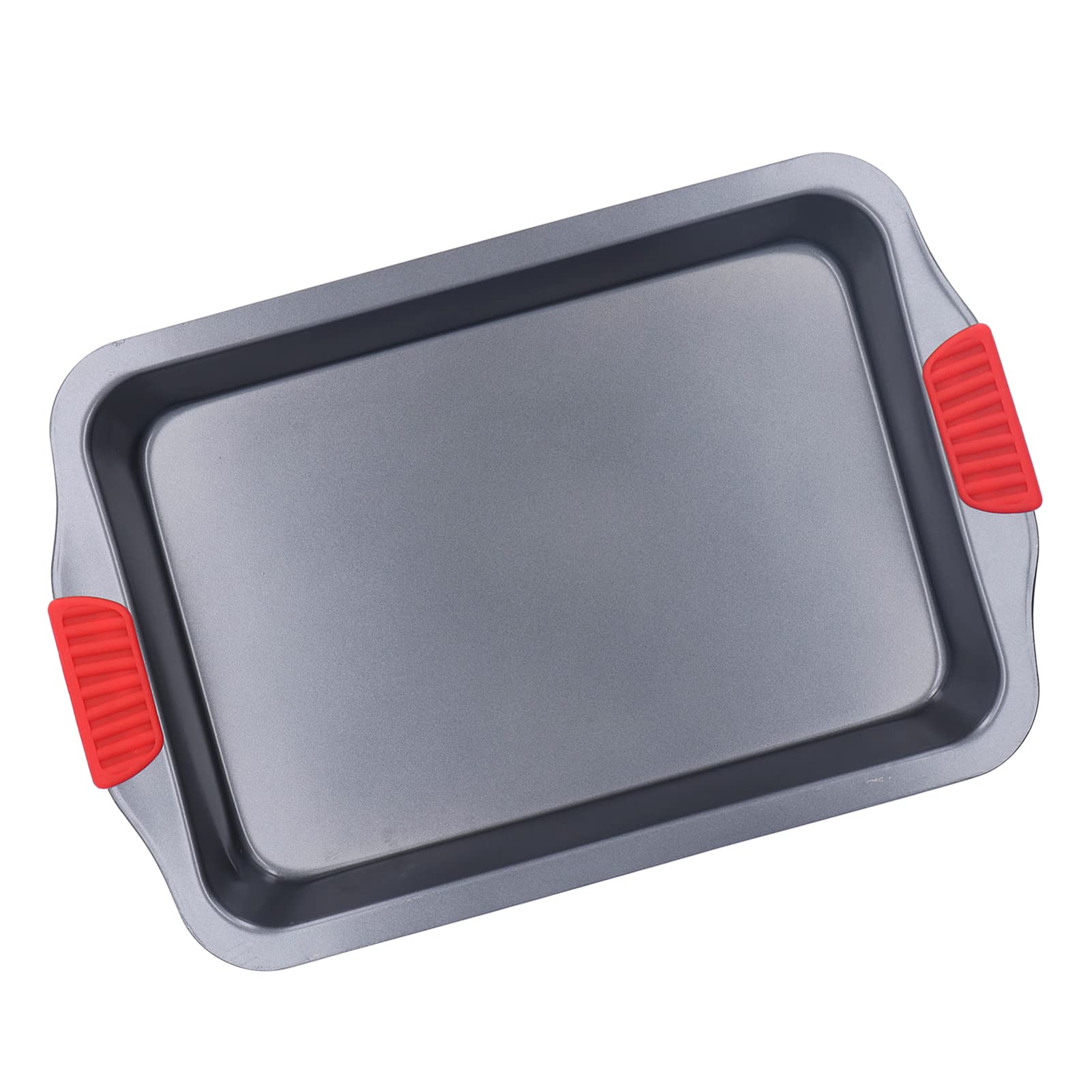 GOEI Nonstick Oven Pan with Red Silicone Handle - Deepened Baking Sheet for Cookies, Pizza & Roasting - Easy Clean Kitchen Bakeware for Home & Professional Use