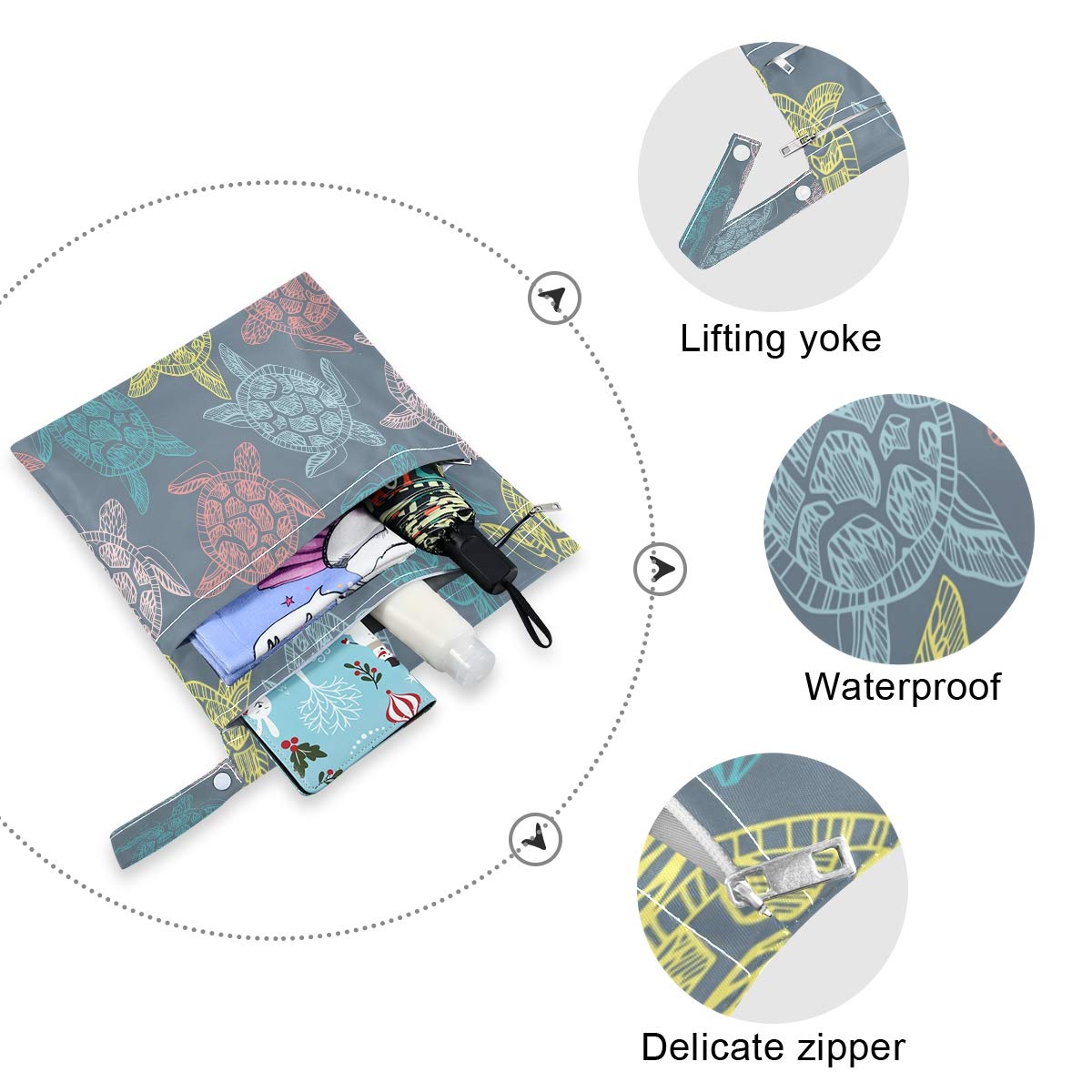 Waterproof Wet Dry Bag for Cloth Diapers & Swimsuits - 2 Pack Reusable Water Resistant Storage Bags for Travel, Beach, Gym & Baby Essentials - Perfect for Wet Clothes, Toiletries & Swim Gear