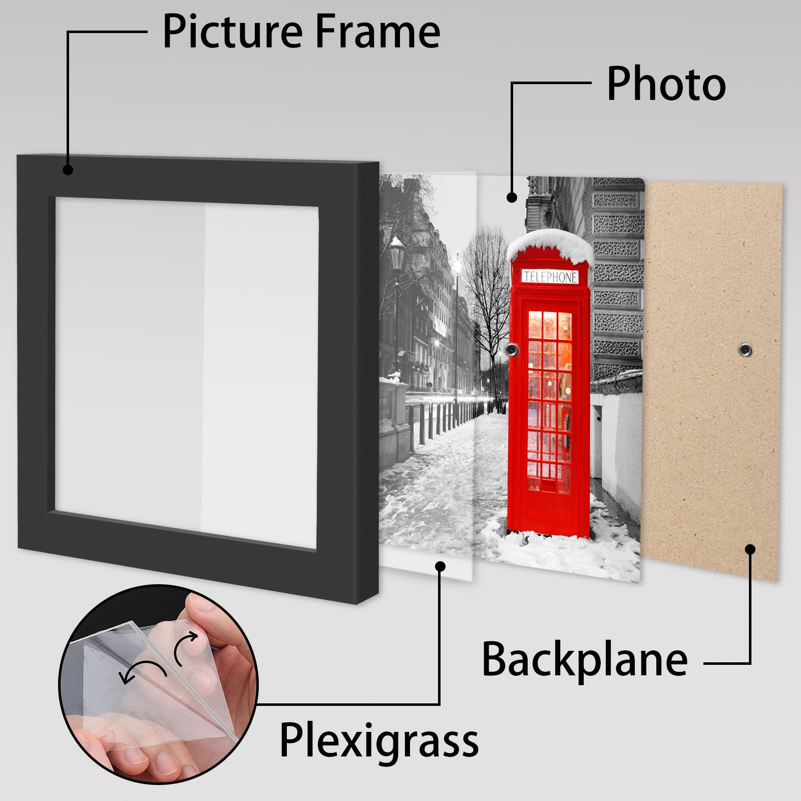 Black 5x5 Picture Frames Set of 4 - Solid Wood Wall & Tabletop Photo Frames for Home Decor, Wedding Photos, Family Portraits & Office Display