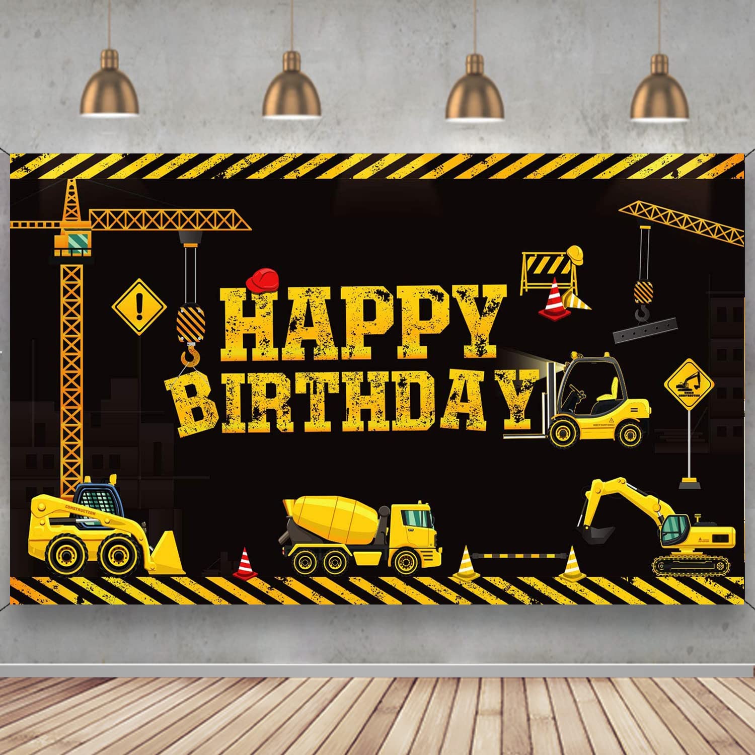 Construction Theme Happy Birthday Banner - Dump Truck, Excavator, Crane Backdrop & Photo Booth Props for Boys Kids Party Decor | Perfect for Construction-Themed Birthday Parties, Photography Sessions & DIY Decorations