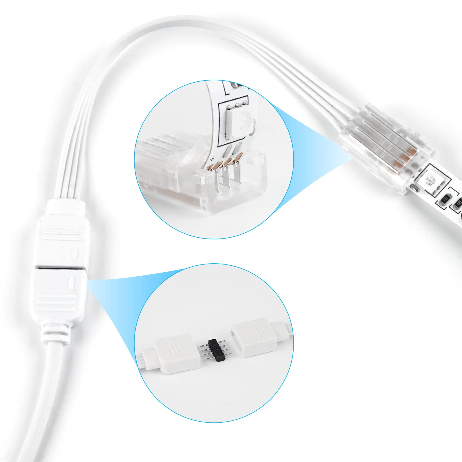 10Pcs 4-Pin 10mm Solderless LED Connectors for RGB 5050 Light Strips - Quick Connect to Power Adapter & Controller - Perfect for Home Lighting, DIY Projects & LED Decorations