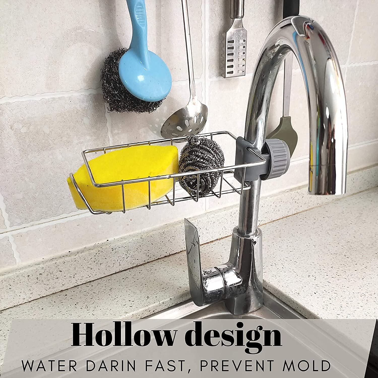 MobFest® Adjustable Stainless Steel Faucet Storage Rack - Rustproof Sink Organizer for Kitchen & Bathroom - Perfect for Soap, Sponges, Shampoo, Towels - Ideal for Small Space Organization Near Sink or Countertop