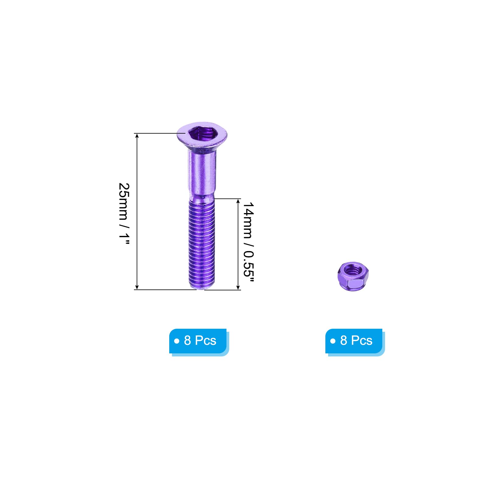 PATIKIL Skateboard Hardware Bolt Set - Carbon Steel Truck Mounting Screws & Nuts for Skateboard & Cruiser | Durable Skateboard Accessories for Street & Park Riding