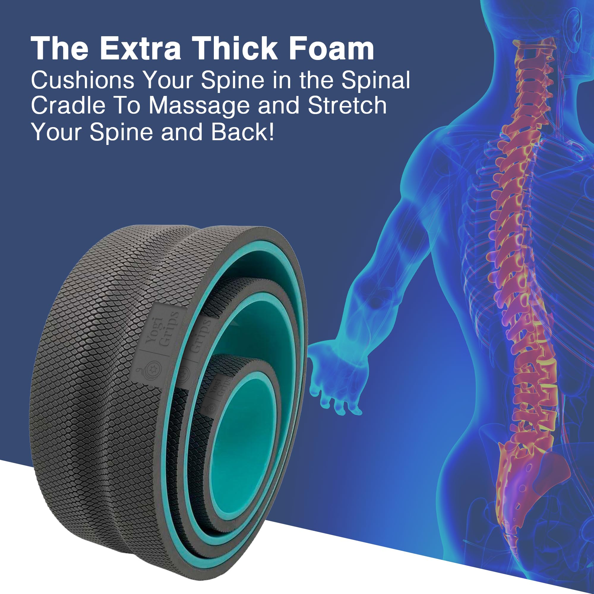 Foam Padded Back Roller Wheel with Spine Cradle - Deep Tissue Massage Tool for Back Pain Relief & Muscle Stretching - Set of 4 - Perfect for Yoga, Physical Therapy & Post-Workout Recovery