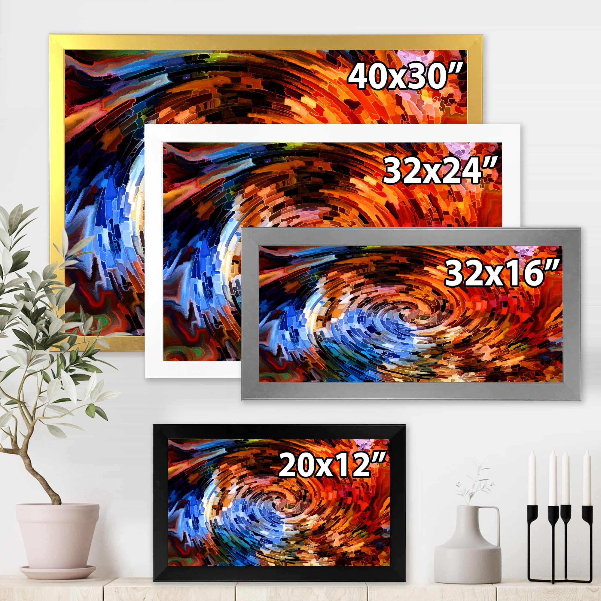 Voyages To Inner World Orange Spiral Abstract Modern Framed Wall Art - Contemporary Home Decor for Living Room, Bedroom & Office