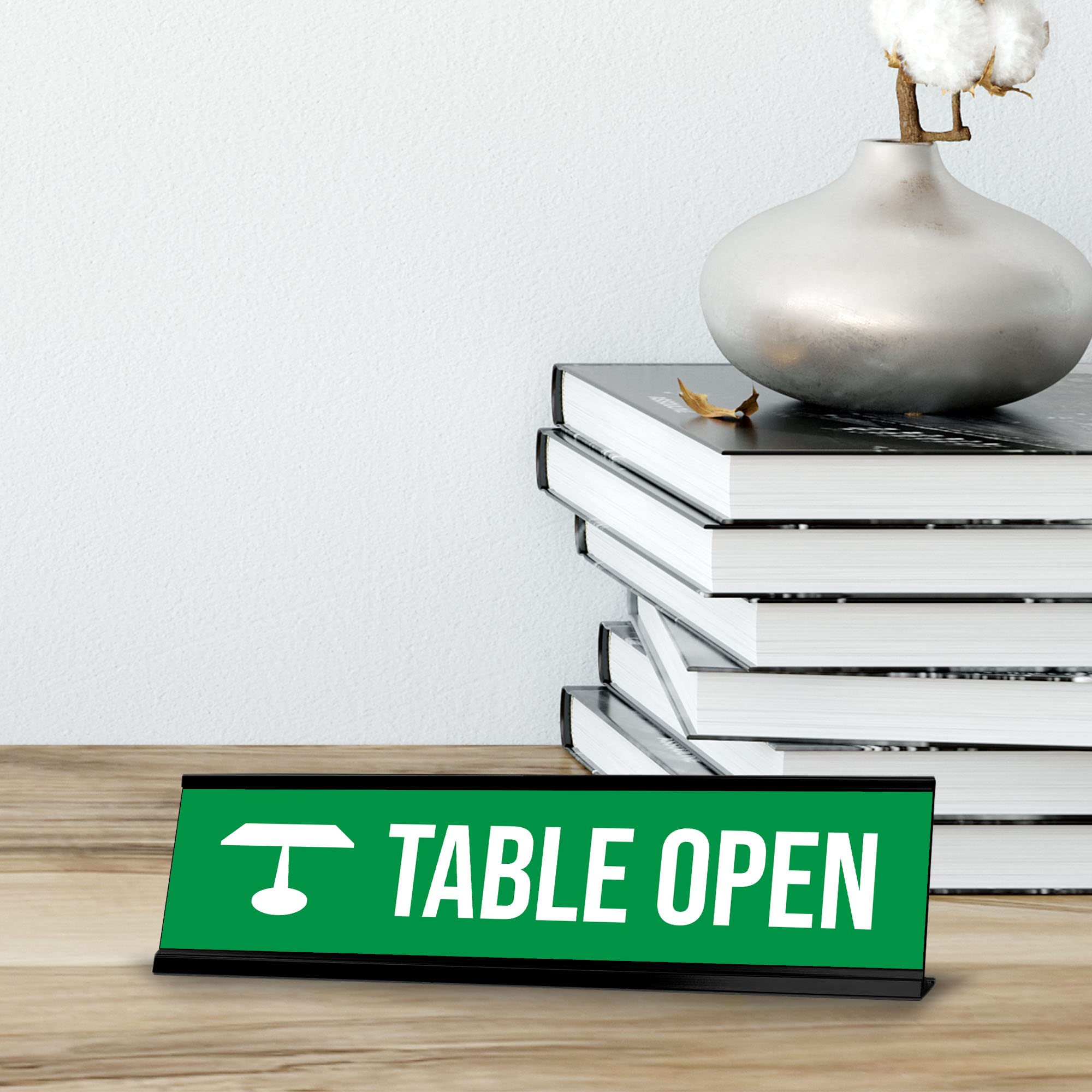 Green and Black Frame Table Open Desk Sign (2x8