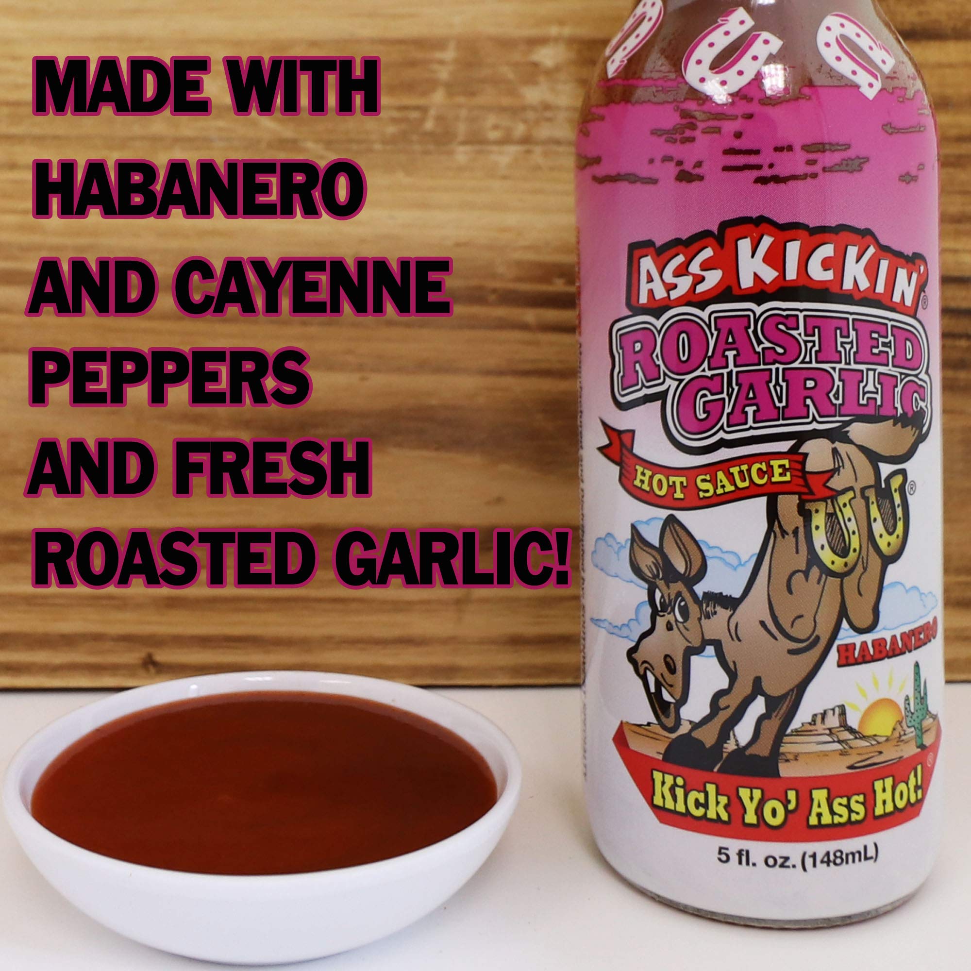 Ass Kickin' Roasted Garlic Hot Sauce - 5 oz Bottle (12 Pack) - Spicy Gourmet Gift for Hot Sauce Lovers - Perfect for Tacos, Wings & BBQ - Dare to Try This Flavorful Heat