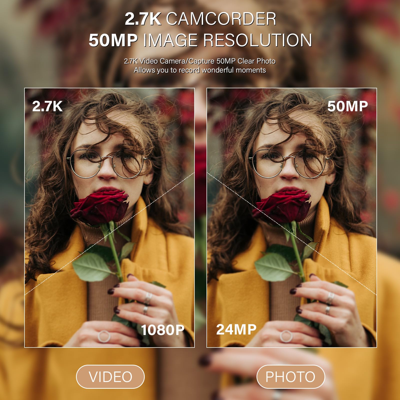 QHD 2.7K 50MP Digital Camcorder with 16X Zoom - 2.8