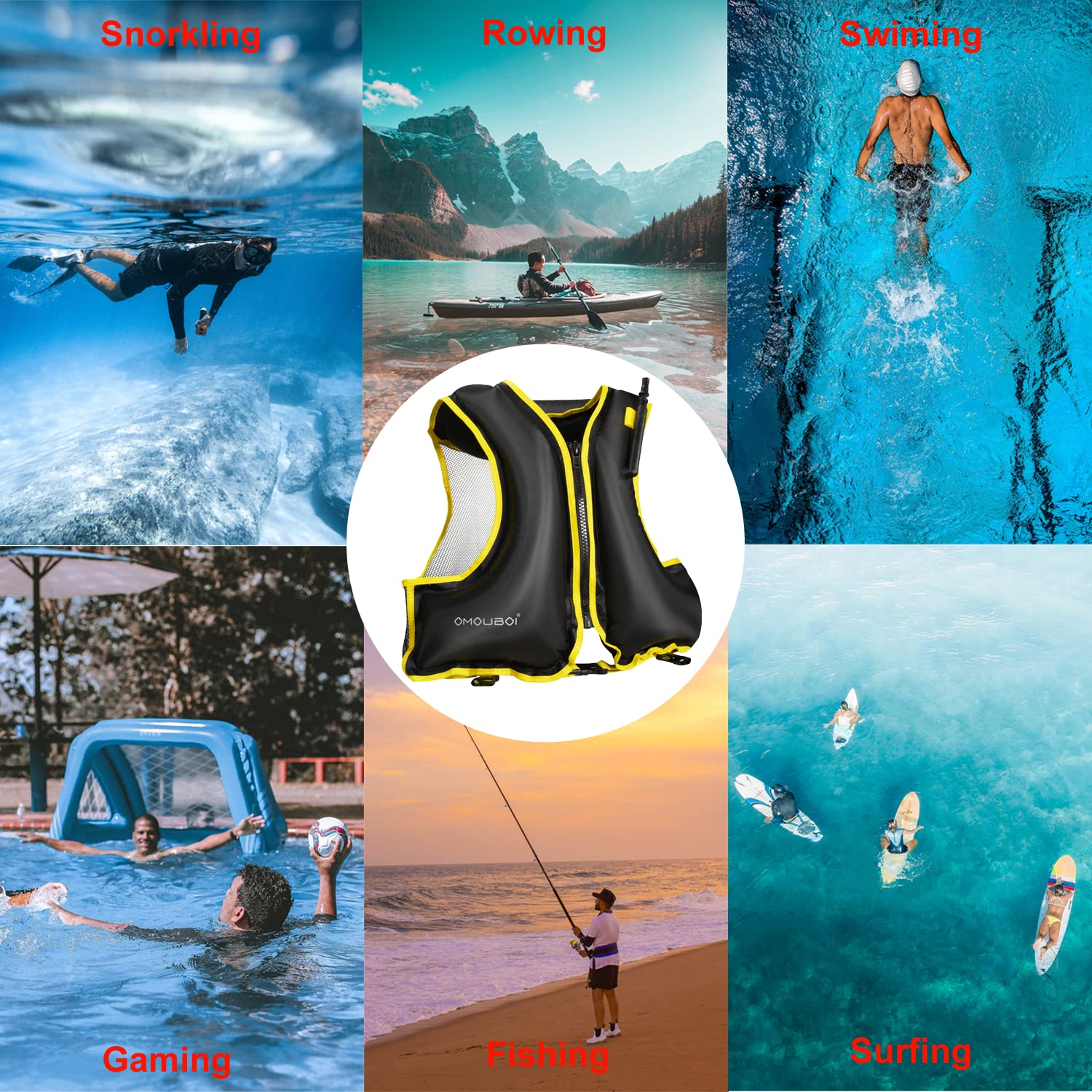 **Inflatable Snorkel Vest for Adults - Adjustable Safety Swim Jacket for Women & Men (40-100kg) - Perfect for Snorkeling, Kayaking, Paddle Boarding, Fishing & Surfing - Lightweight & Comfortable for Ocean & Pool Adventures**