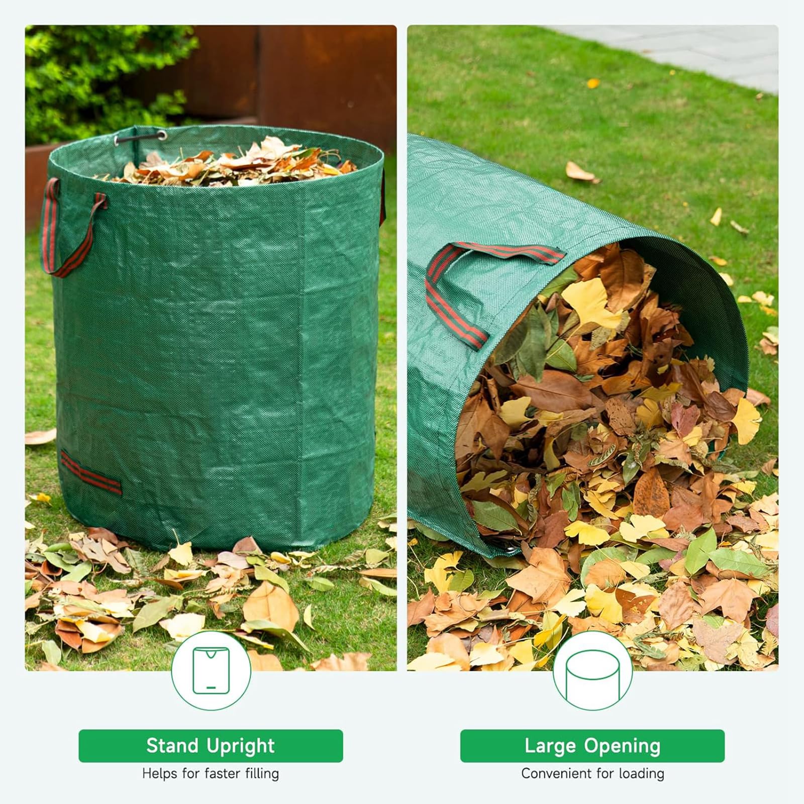 2-Pack 80 Gallon Heavy Duty Reusable Yard Waste Bags (33H x 26D Inches) - Standable Leaf Bags for Garden Trash, Yard Debris & Grass Clippings - Durable 4-Handle Design - Perfect for Fall Cleanup, Lawn Maintenance & Landscaping Projects