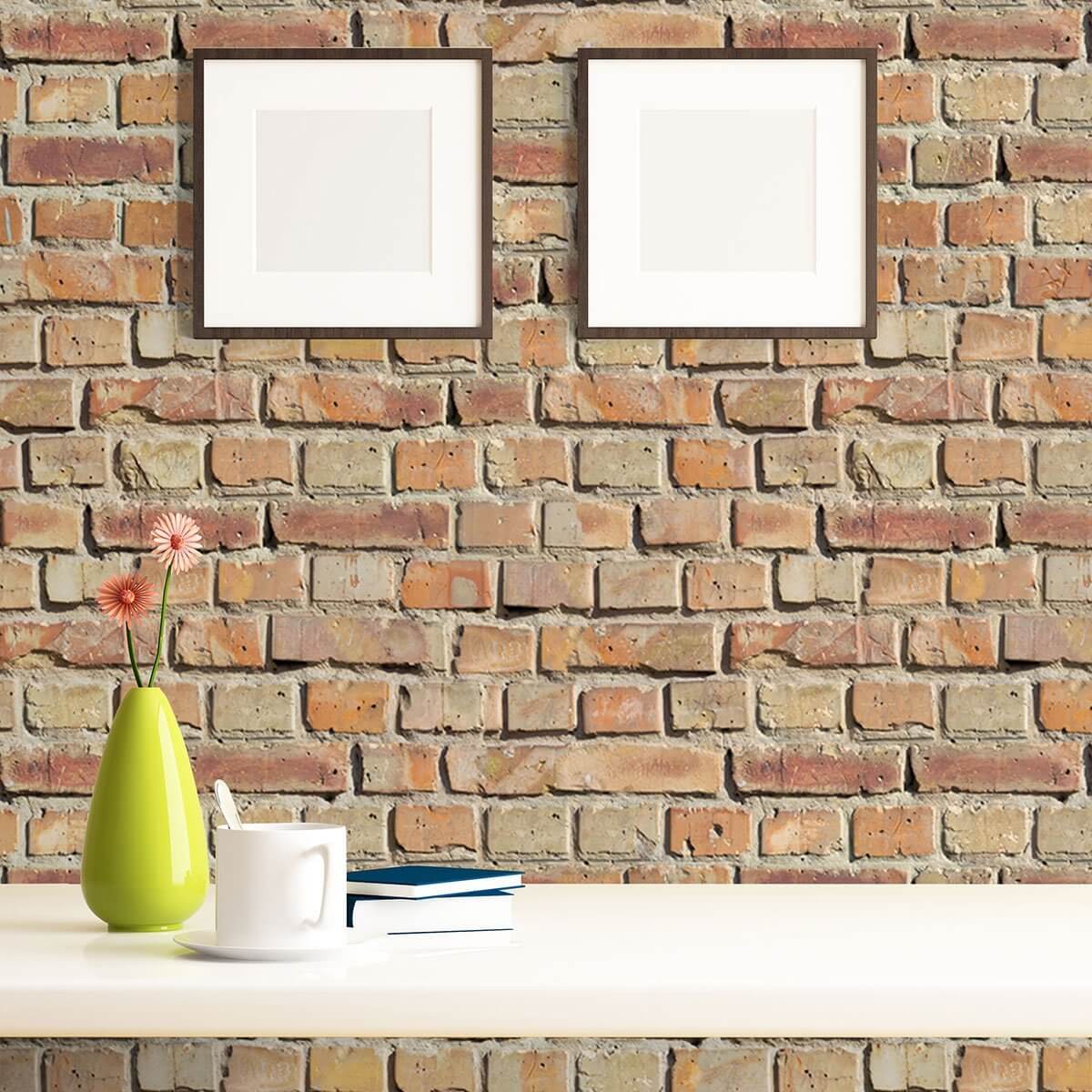 Red and Orange Brick Texture Peel and Stick Removable Wallpaper - Self-Adhesive Decorative Wall Covering for Home, Office, and DIY Projects