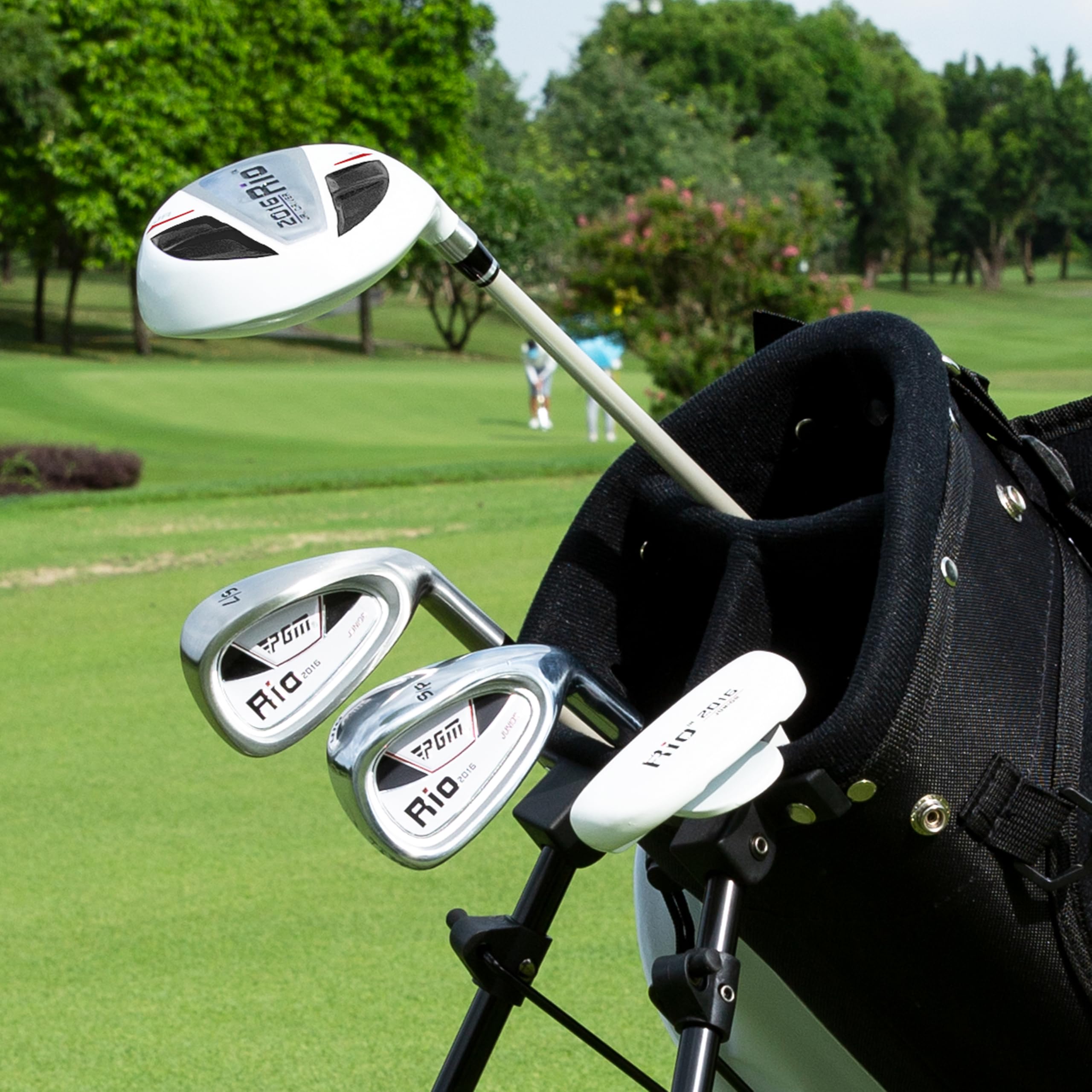 PGM Junior Golf Club Set for Kids - Right Handed Complete Set with 1 Wood, 2 Iron & Putter - Includes Stand Bag - Perfect for Boys & Girls Learning Golf - Ideal for Backyard Practice, Driving Range & Junior Tournaments