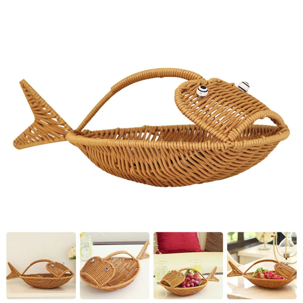Cabilock Wicker Bread Basket - Handwoven Fish-Shaped Serving Basket for Bread, Fruits & Vegetables | Perfect for Kitchen, Restaurant & Home Decor | Food Storage & Display Solution
