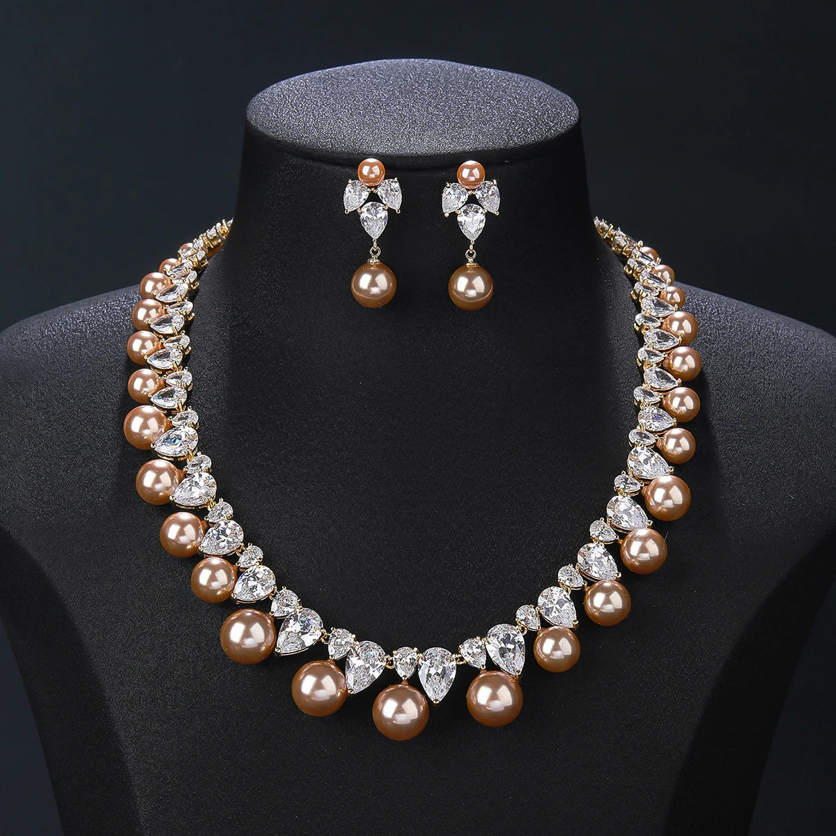 Luxury Water Drop Cubic Zirconia Pearl Necklace for Women - Elegant Wedding Jewelry Set, Bridesmaid Gift (CN10243) | Perfect for Weddings, Proms, Anniversaries and Special Occasions