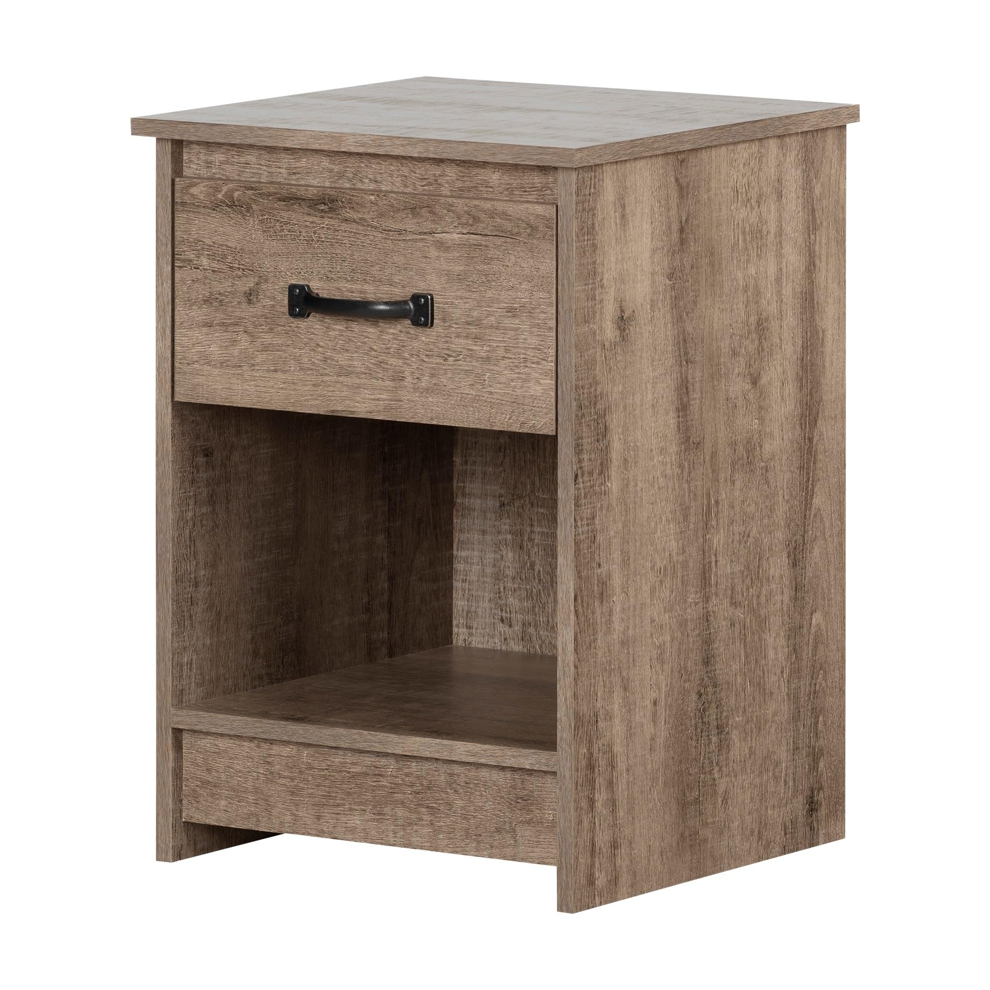 South Shore Tassio 1-Drawer Nightstand in Weathered Oak Finish - Compact Bedside Table for Small Spaces - Perfect for Bedrooms, Dorms & Apartments