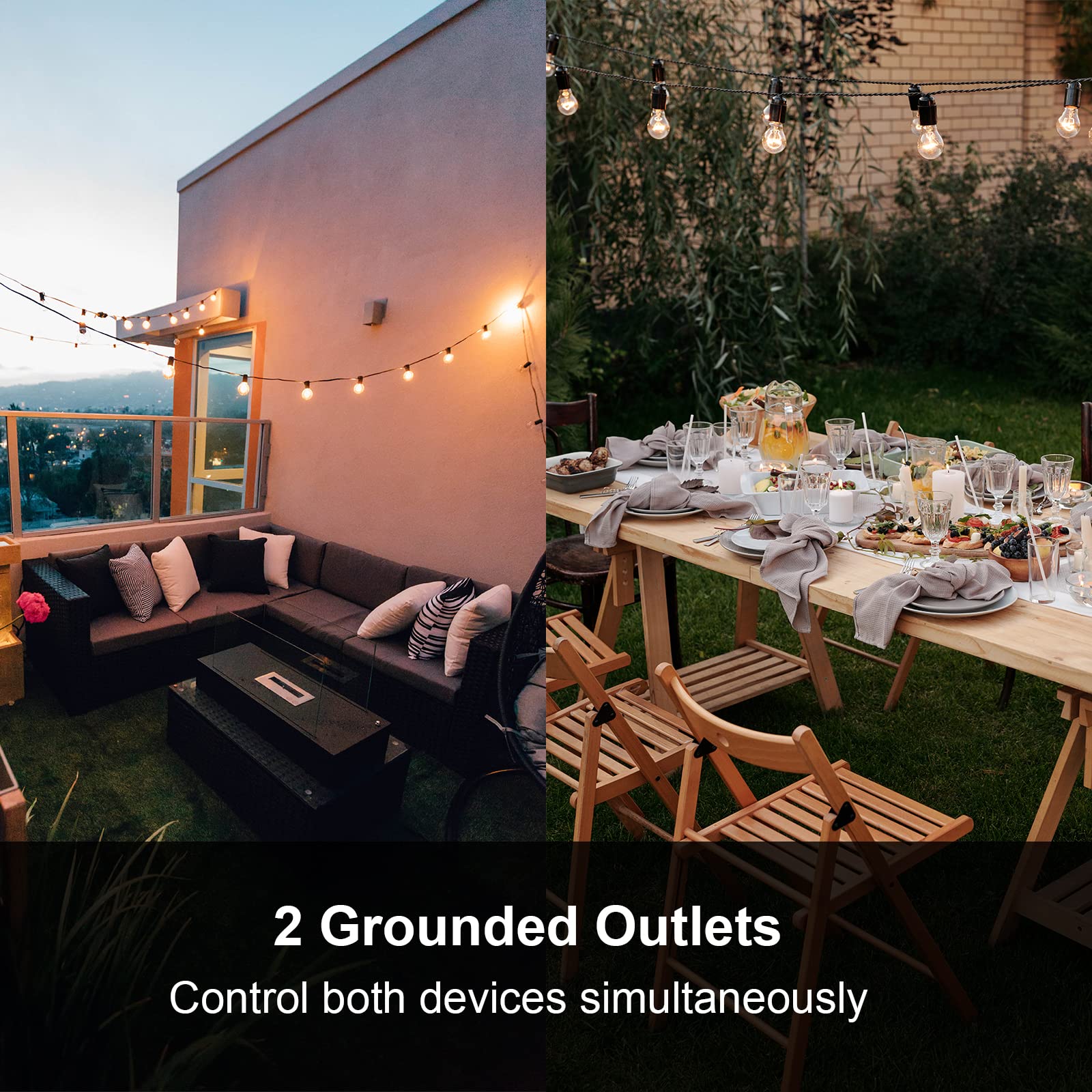 Outdoor Timer Outlet with Dusk to Dawn Sensor - Waterproof Dual Grounded Outlets for Holiday Lights & String Lights - ETL & FCC Certified - Perfect for Christmas Decor, Patio Lights & Garden Lighting