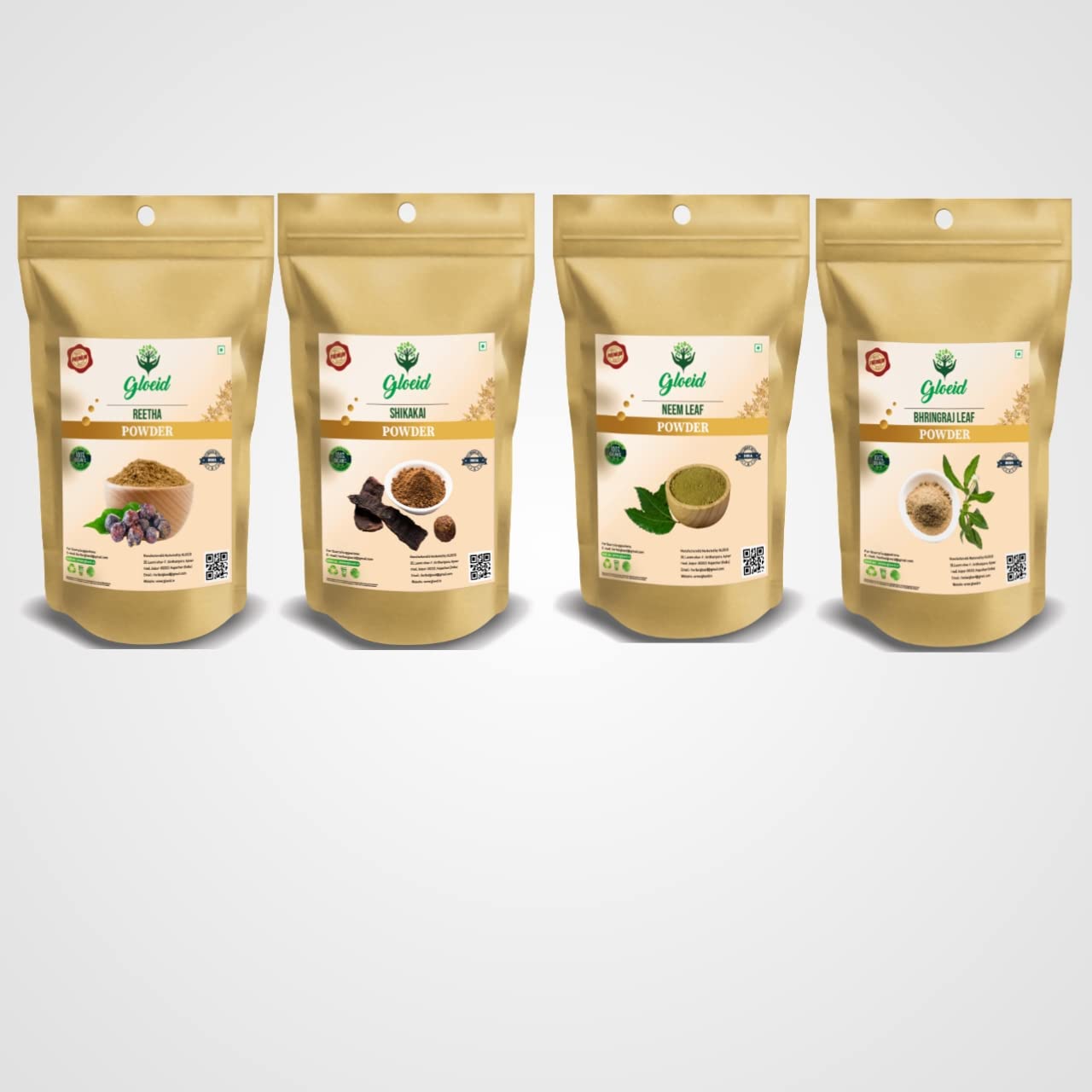 Organic Ayurvedic Hair Care Powder Set - Shikakai, Reetha, Bhringraj & Neem (50g Each) for Hair Growth, Dandruff & Scalp Treatment | Natural Herbal Remedy for Strong, Shiny Hair | Perfect for DIY Hair Masks & Ayurvedic Hair Care Routines