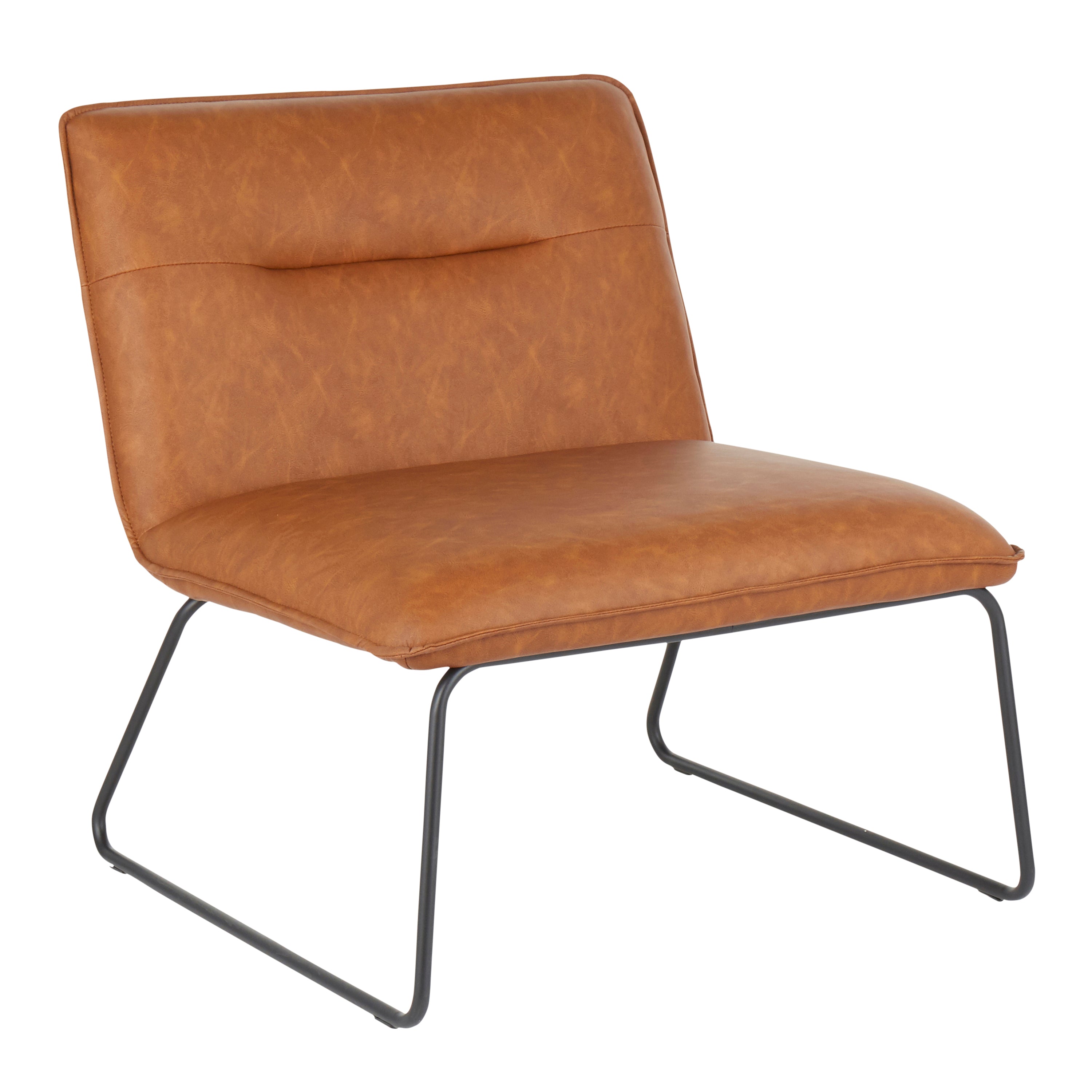 LumiSource Casper Industrial Accent Chair - Black Metal Frame & Camel Faux Leather Upholstery - Modern Living Room, Office, or Lounge Seating for Home Decor