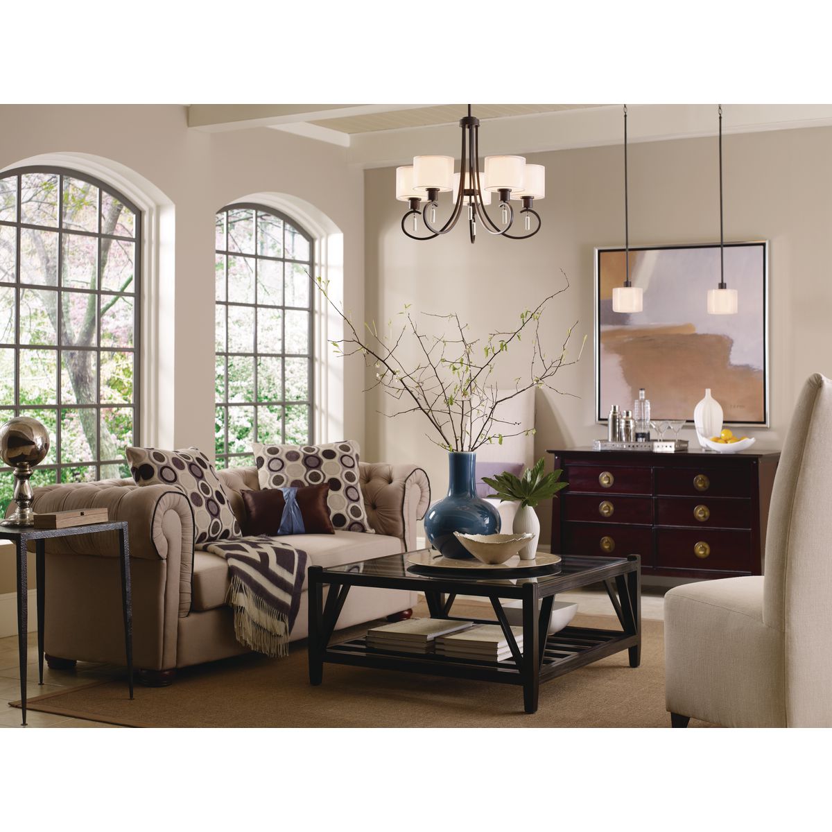 Invite Collection 5-Light White Silk Mylar Shade Chandelier - Elegant Dining Room Lighting Fixture for Home Decor