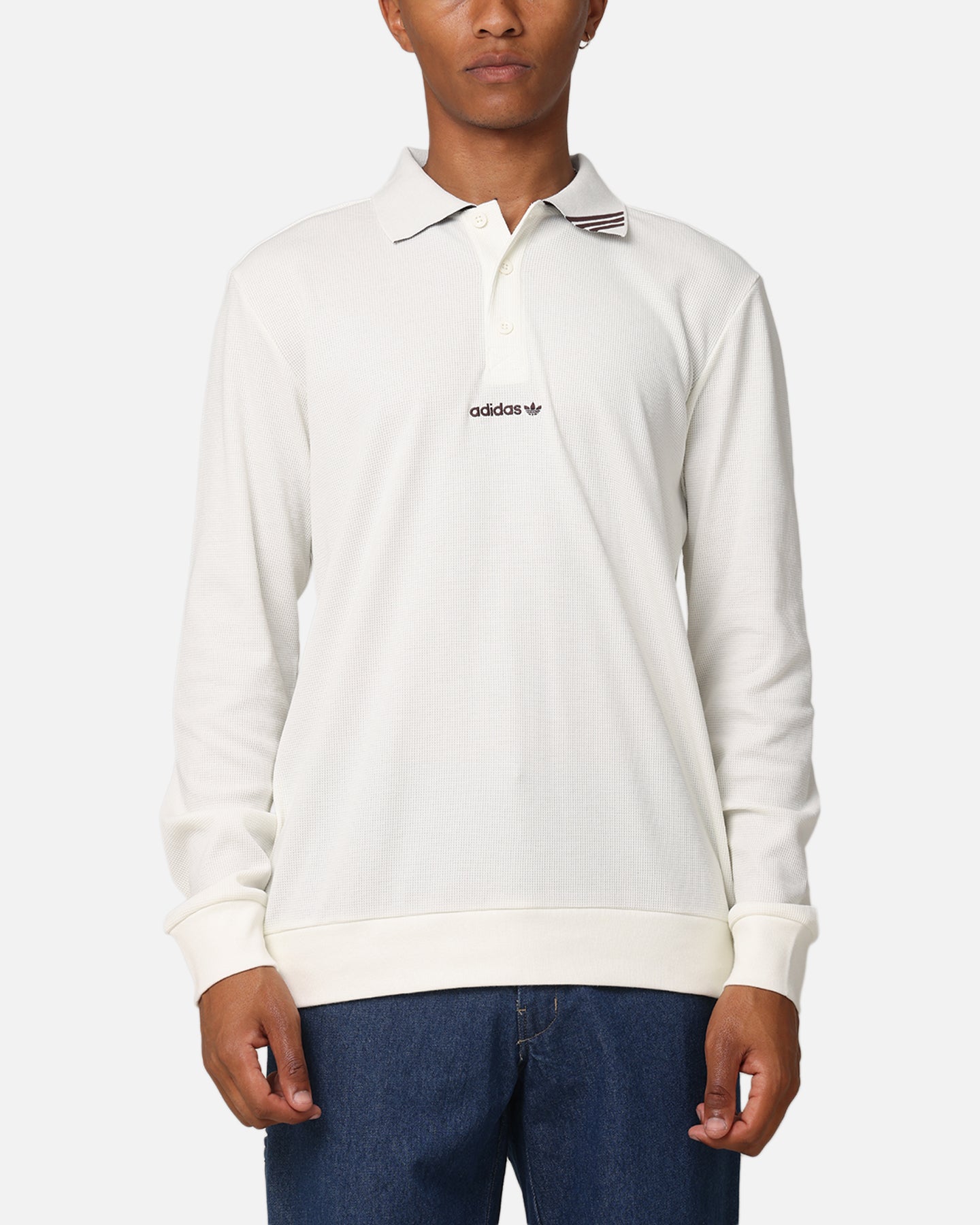 Adidas Men's Long Sleeve Polo Shirt - Classic Fit, Moisture-Wicking, Off White - Perfect for Golf, Business Casual & Everyday Wear