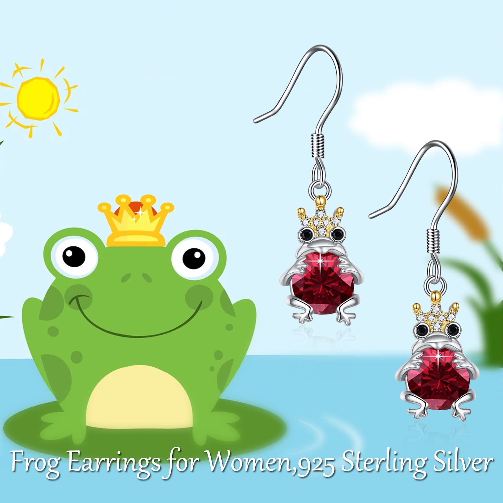 POPKIMI Sterling Silver Frog Earrings - S925 July Birthstone Jewelry, Cute Frog Earrings for Women, Unique Birthday Gifts for Daughter & Granddaughter | Perfect for Everyday Wear, Special Occasions & July Birthdays