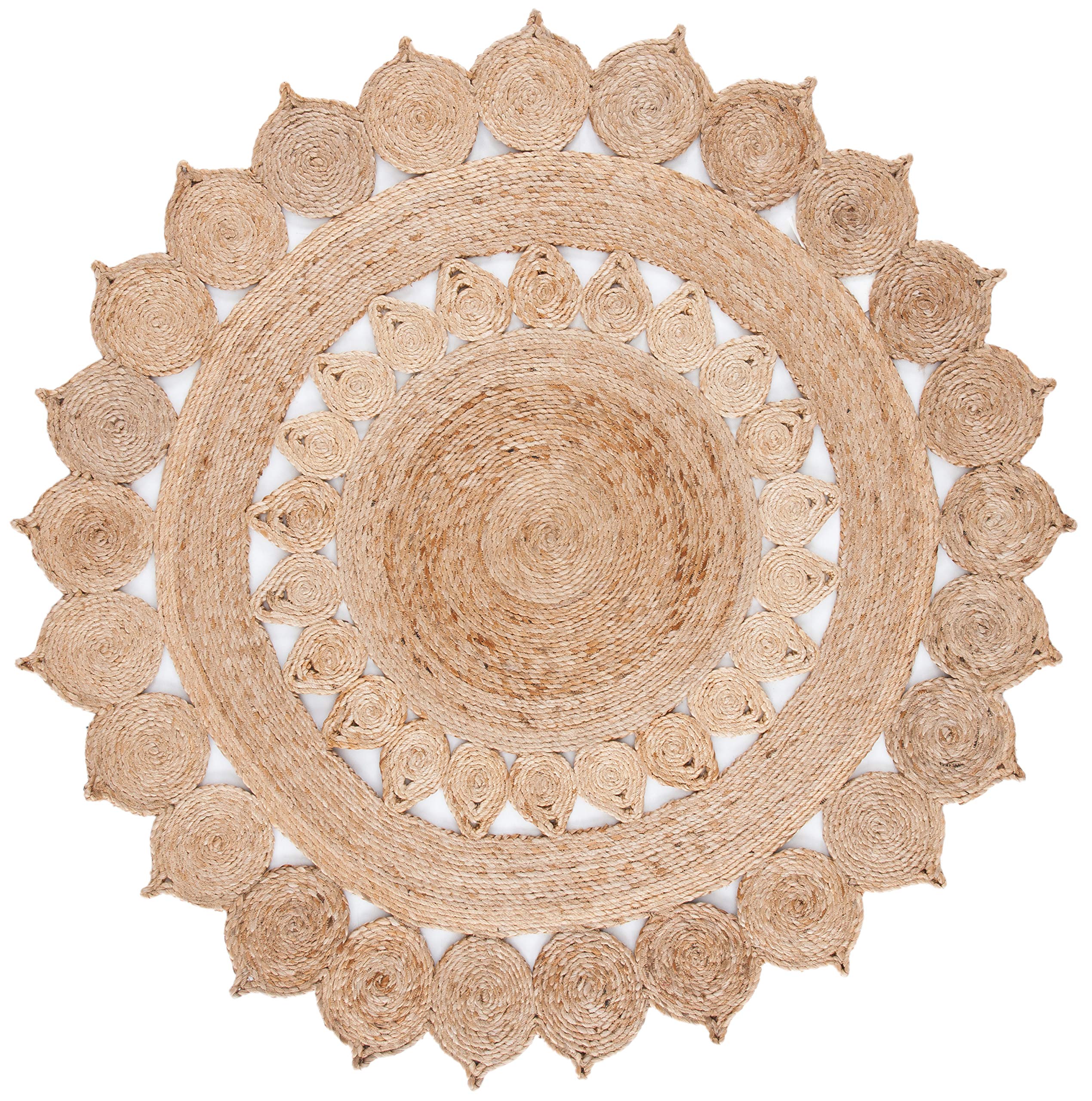 SAFAVIEH Natural Fiber Collection Handmade Jute Area Rug - 6' Round, Boho Country Charm, Eco-Friendly Floor Mat for High Traffic Living Room, Bedroom & Dining Room Decor (NFB246A) | Perfect for Farmhouse, Coastal & Bohemian Home Styles