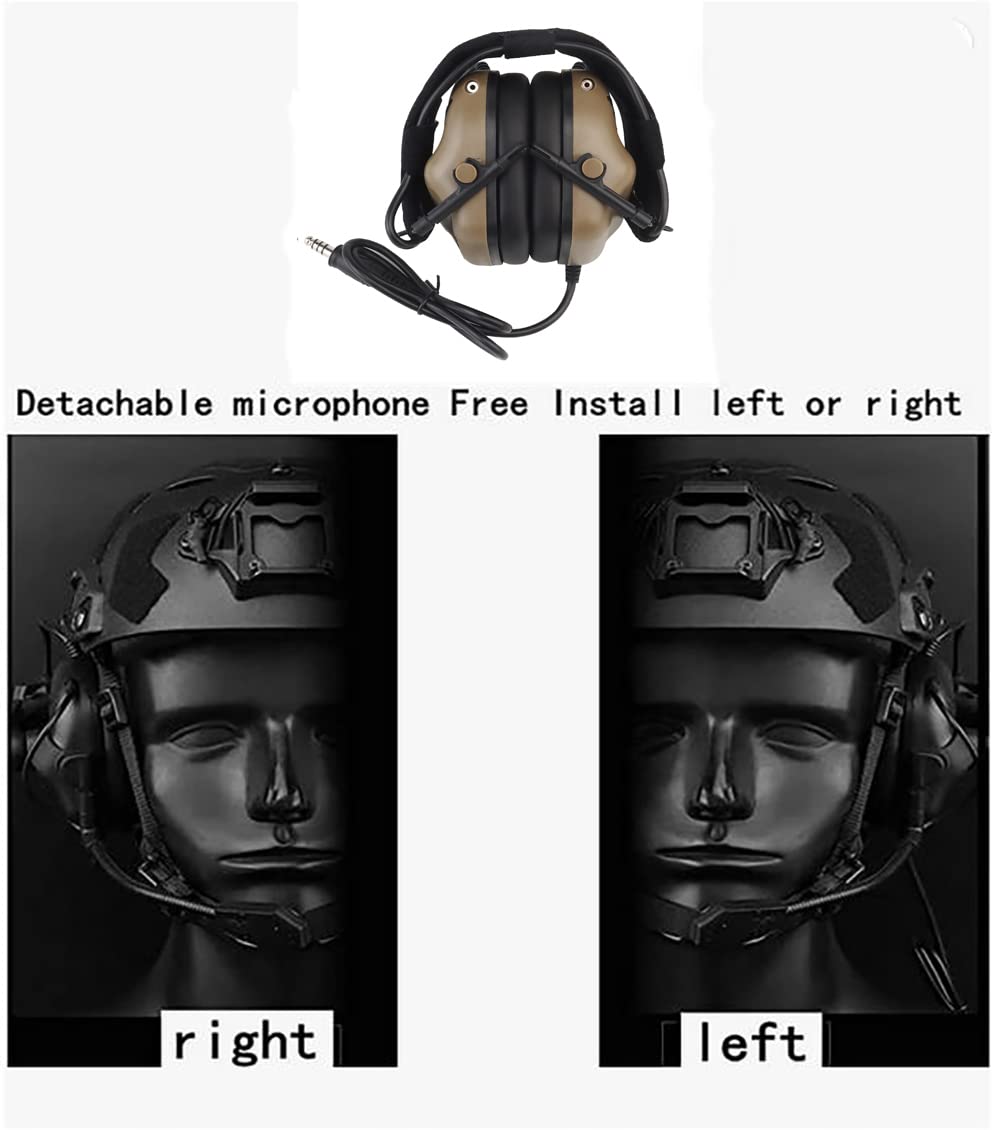 Tactical Shooting Headset with U94 PTT 2pin & ARC Rail Adapter - Noise Cancelling Ear Protection for Shooting Range, Hunting & Military Training (Tan)
