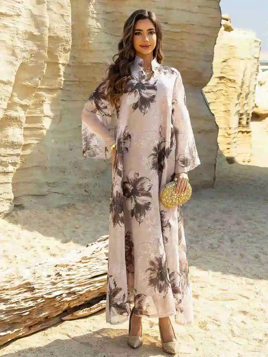Elegant Eid Dress for Women - Embroidered Caftan Kaftan with Floral Print #25096 | Perfect for Eid Celebrations, Weddings & Special Occasions