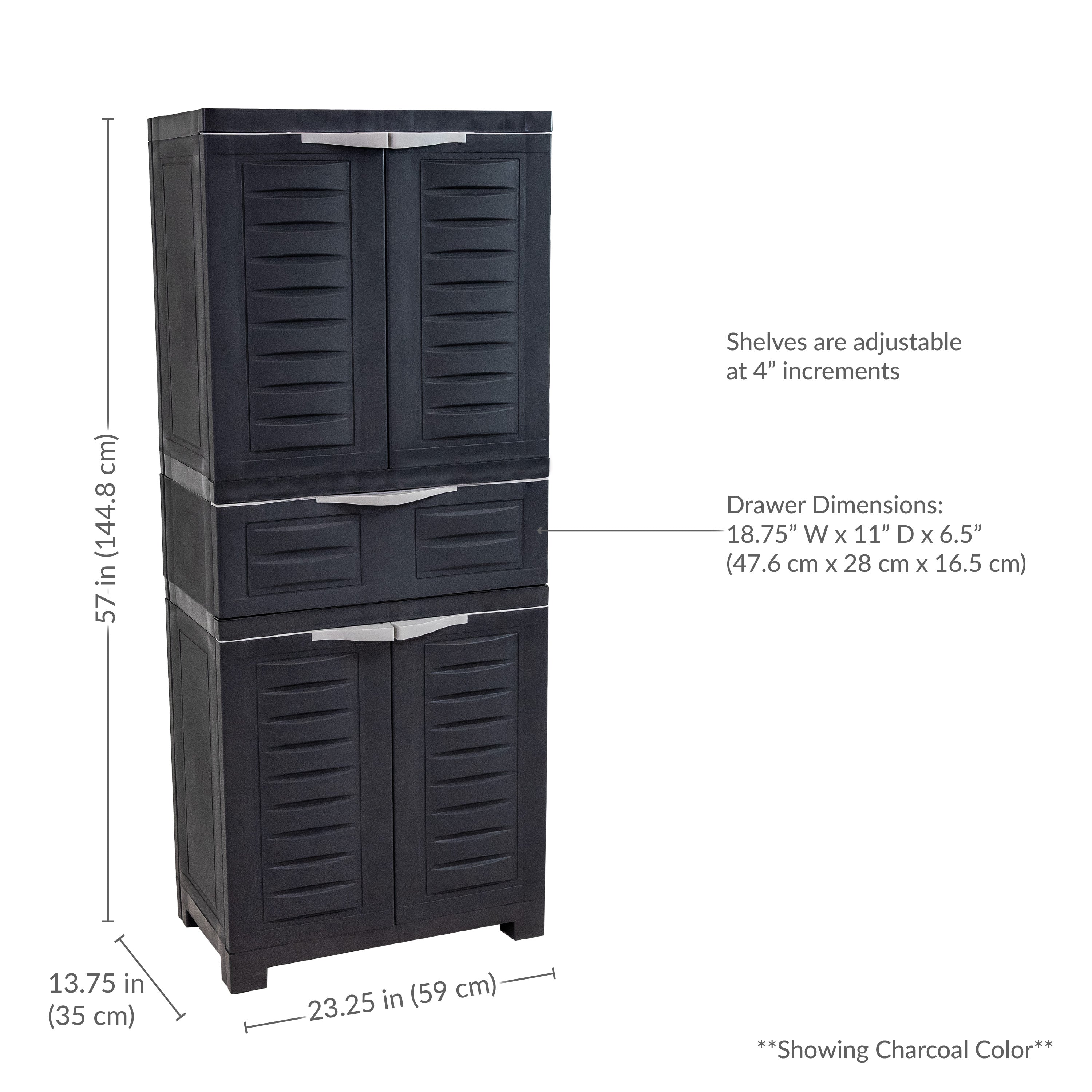 Durable Plastic Garage Storage Cabinet with 2 Adjustable Shelves - Heavy Duty Utility Organizer for Tools, Gardening Supplies & Home Organization