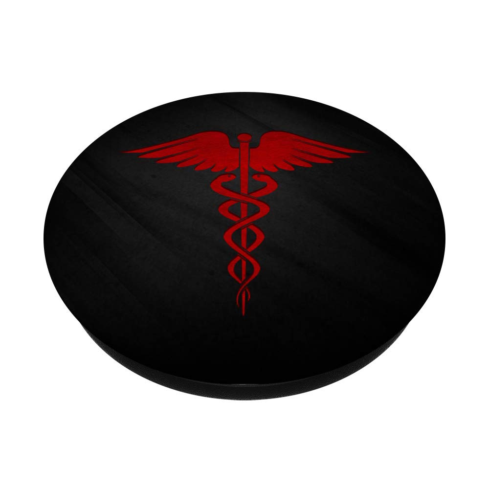 Black PopSockets Swappable PopGrip with Red Caduceus Design - Perfect for Phones, Tablets & Laptops - Ideal for Healthcare Workers & Medical Students