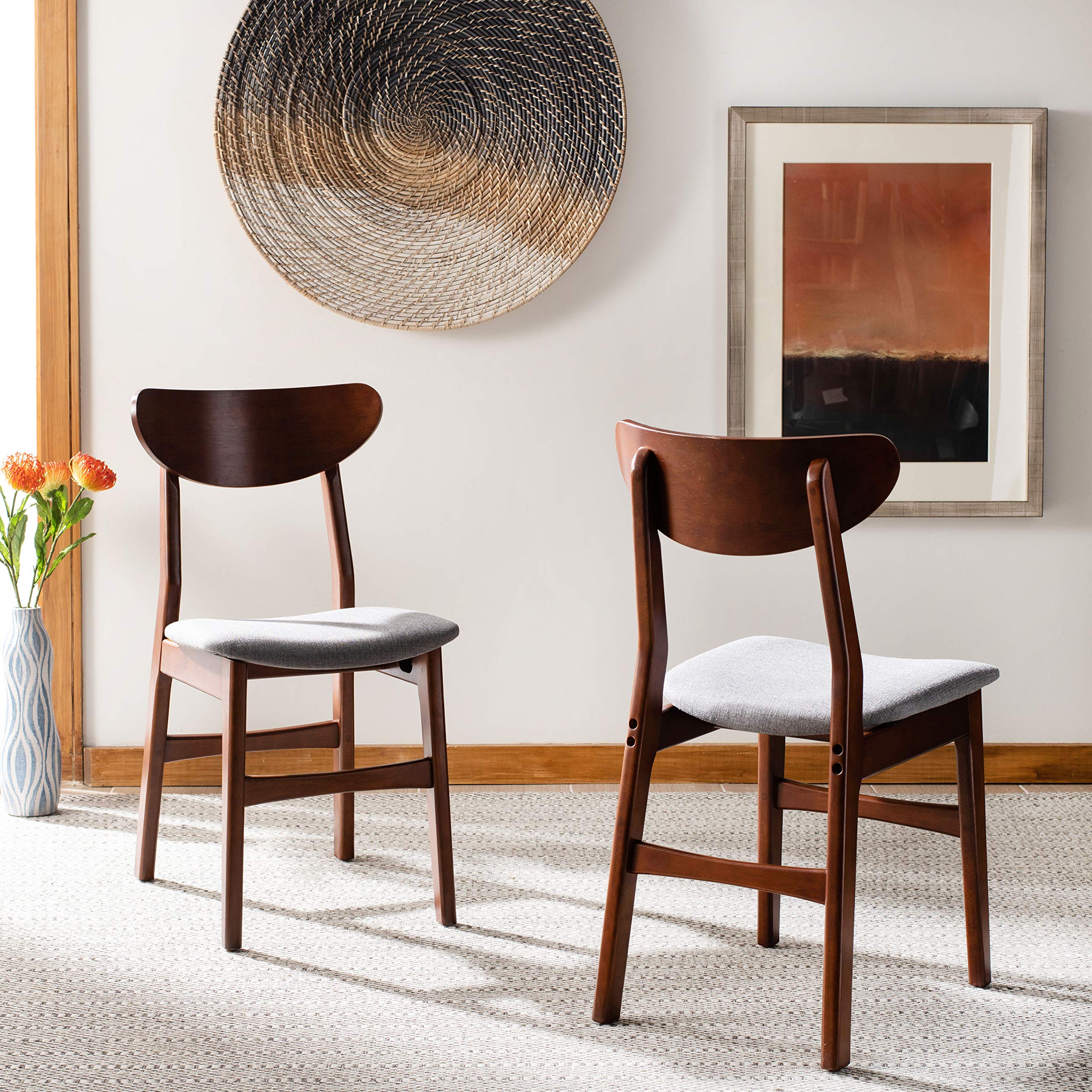 Safavieh Home Lucca Retro Walnut & Grey Cushioned Dining Chairs (Set of 2) - Perfect for Kitchen, Dining Room & Breakfast Nook