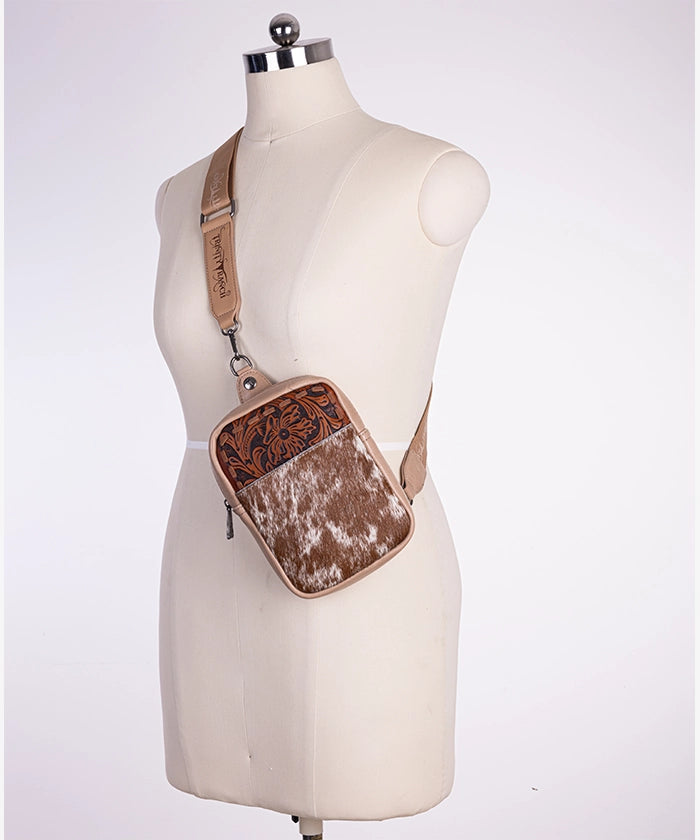 Trinity Ranch Genuine Hair-On Cowhide Sling Bag - Stylish Leather Crossbody Purse for Women, Perfect for Outdoor Adventures, Travel & Daily Use