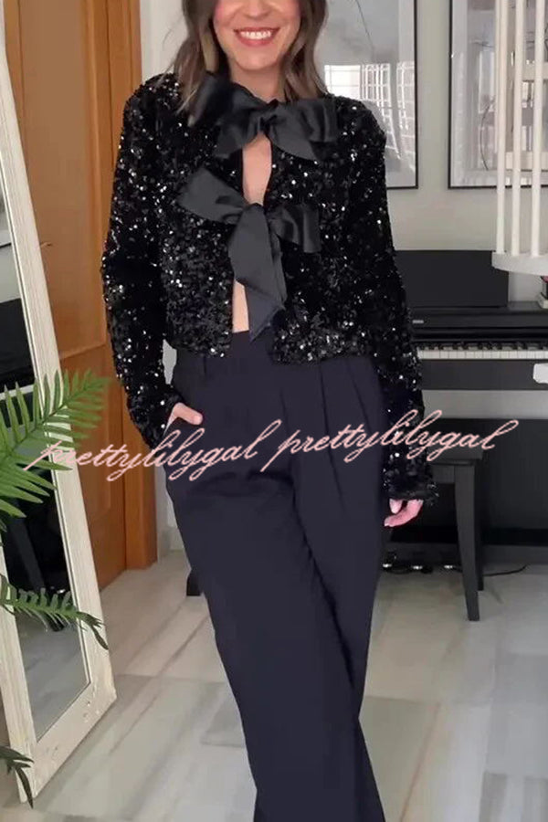 Elegant Tie-Front Bow Sequined Jacket for Women - 2 Styles for Parties & Special Occasions | Perfect for Weddings, Prom & Evening Events