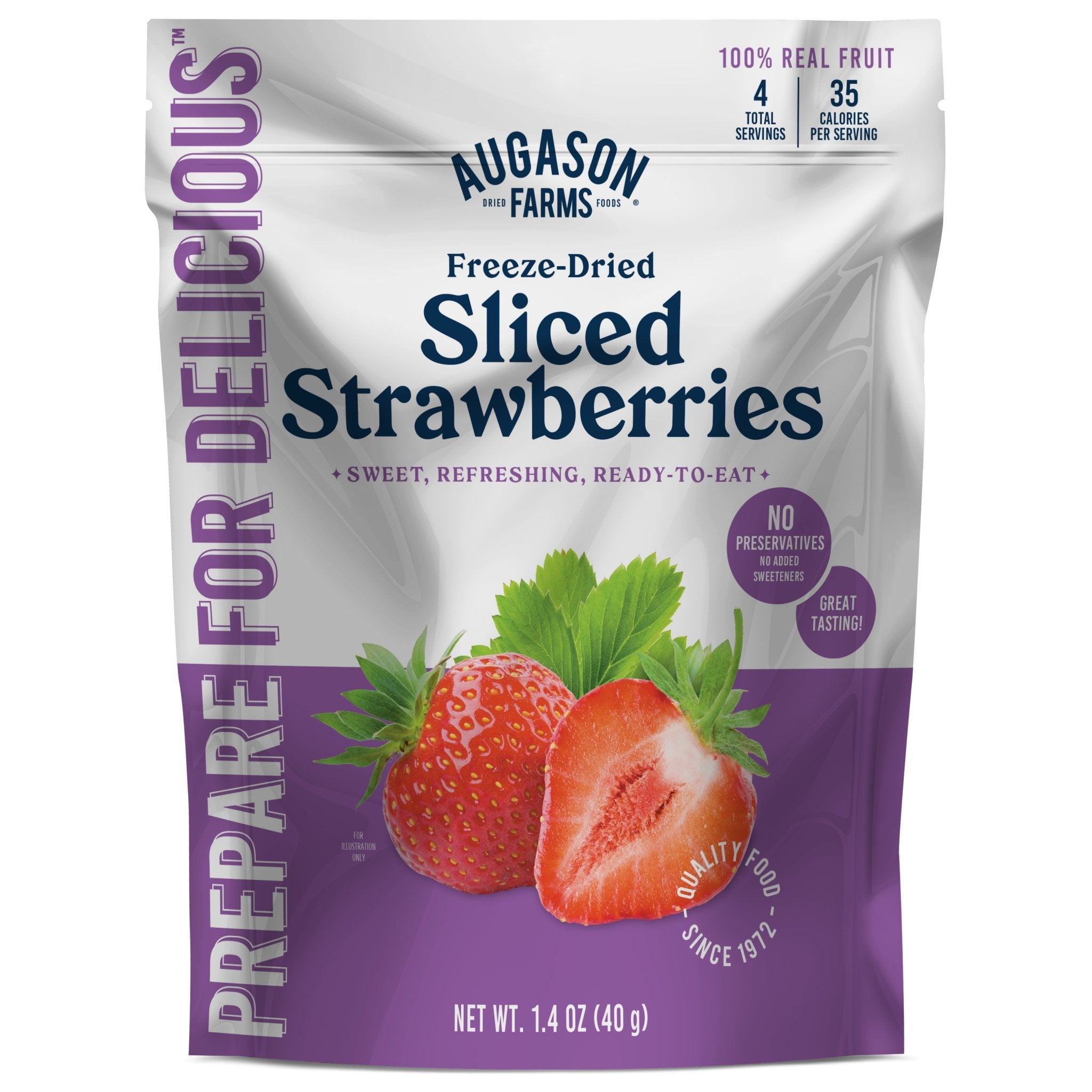 Freeze Dried Sliced Strawberries - 4 Servings Pouch | Healthy Snack for Smoothies, Yogurt & Baking | Gluten-Free & Non-GMO | Perfect for Camping, Hiking & School Lunches