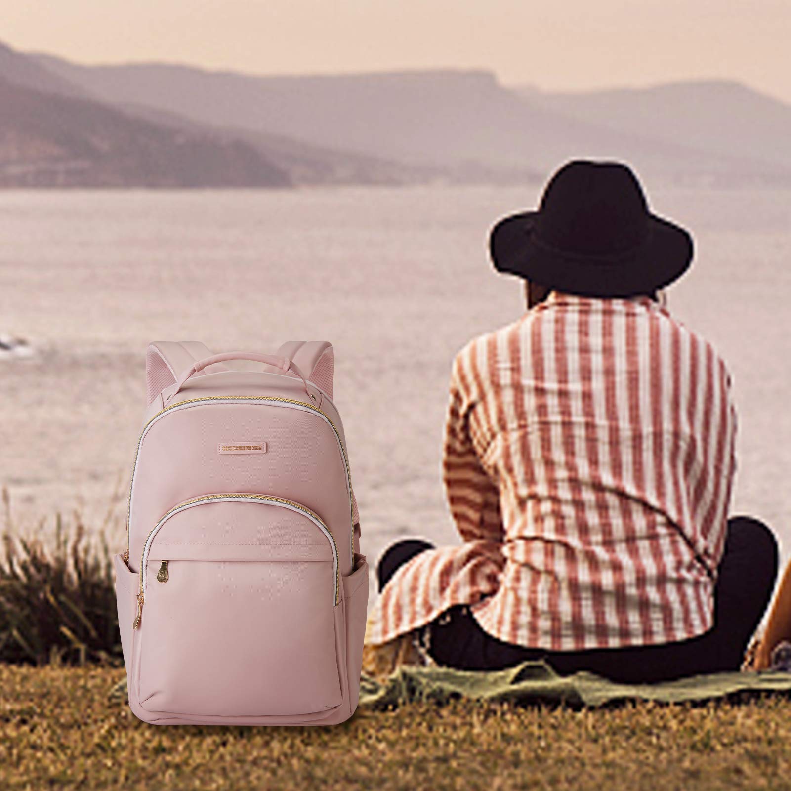 Lightweight Laptop Backpack for Women - 17.3 Inch Travel Backpack with USB Charging Port, Water Resistant College Bookbag for Work & School - Large Pink Backpack for Business Travel, Commuting & Daily Use