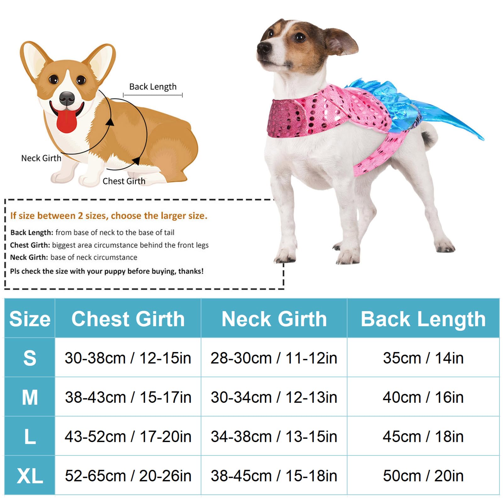 Mermaid Dog Costume for Small & Medium Dogs - Shiny Halloween, Christmas & Birthday Party Outfit | Funny Pet Cosplay for Dress-Up & Photo Shoots