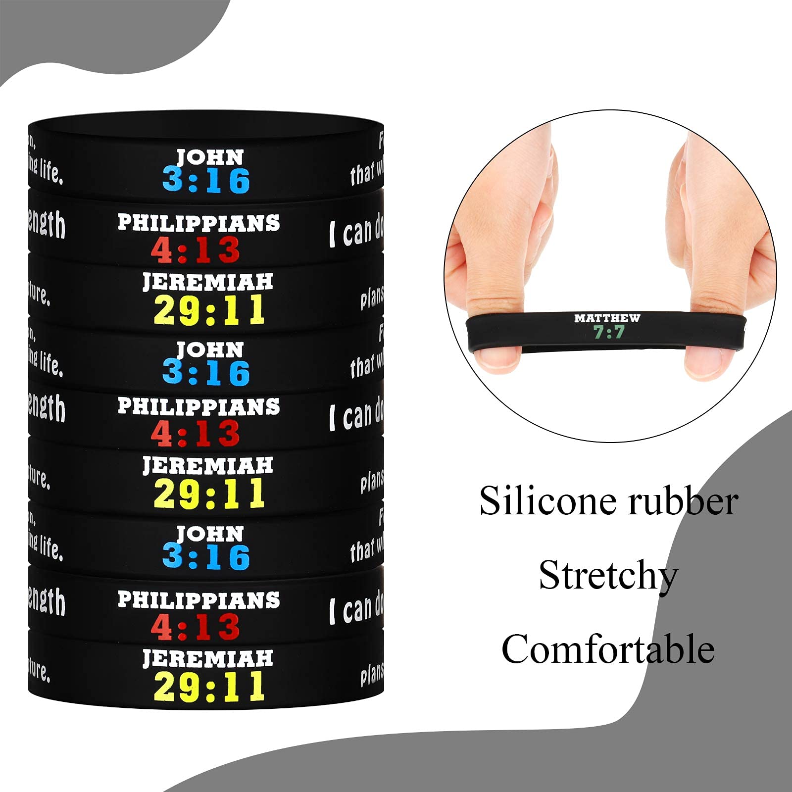 48 Pack Christian Bible Verse Bracelets - Bulk Rubber Silicone Scripture Wristbands with Inspirational Messages of Faith, Hope & Belief - Perfect for Church Groups, Bible Study, Youth Ministry & Christian Gifts