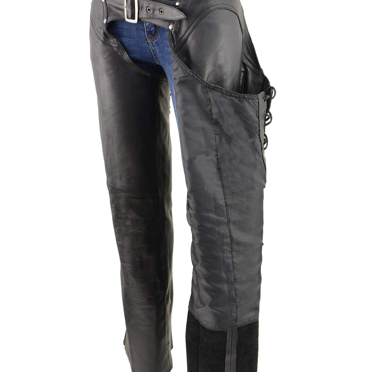 Premium Milwaukee Leather Women's Black Motorcycle Chaps MLL6520 - Medium Size, Protective Riding Gear for Harley Davidson & Cruiser Bikes | Ideal for Long Rides & Cold Weather Protection