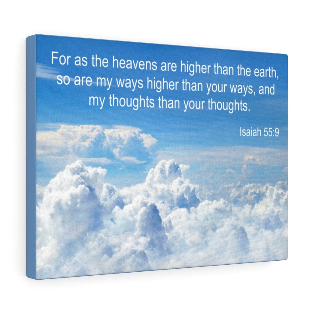 Christian Wall Art with Bible Verse Isaiah 55:9 - 'Heavens are Higher' Scripture Print - Ready to Hang Home Decor for Living Room, Bedroom & Church - Express Your Love Faith Gifts
