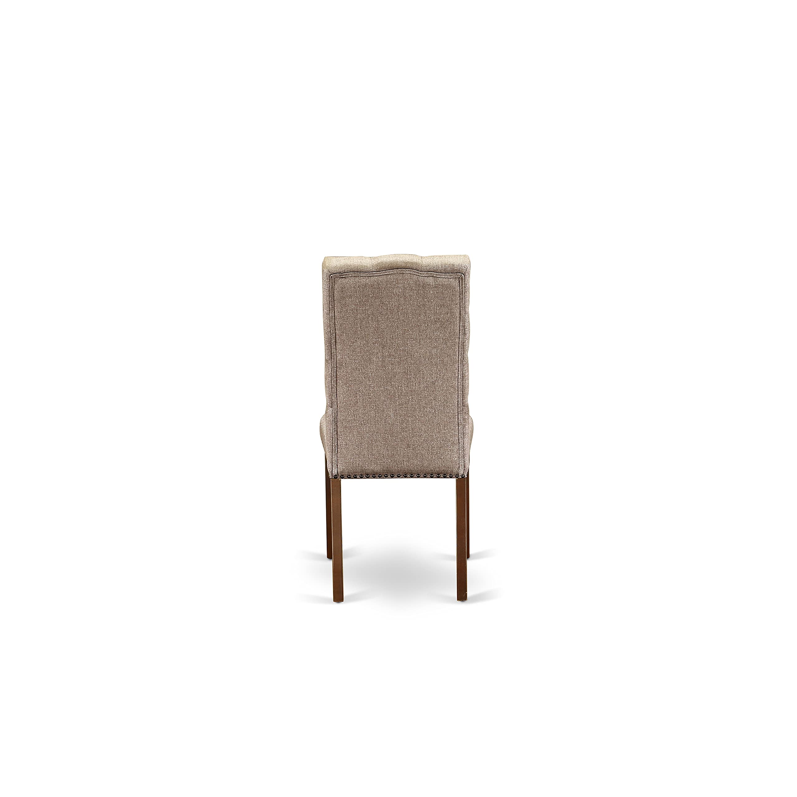 East West Furniture DMEL3-MAH-16 3-Piece Round Kitchen Dining Table Set with Drop Leaf & 2 Dark Khaki Linen Upholstered Chairs, 42x42 Inch, Mahogany - Perfect for Small Spaces, Breakfast Nooks & Cozy Apartments