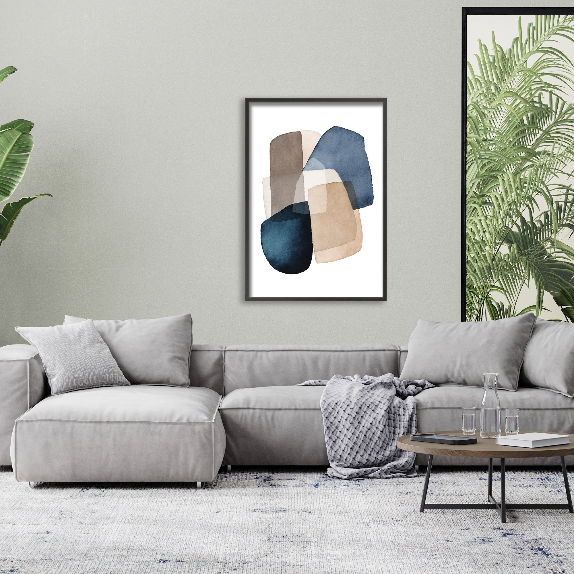 Blue and Brown Abstract Blocks Framed Print Wall Art by Kathrin Pienaar - Modern Home Decor for Living Room, Bedroom & Office