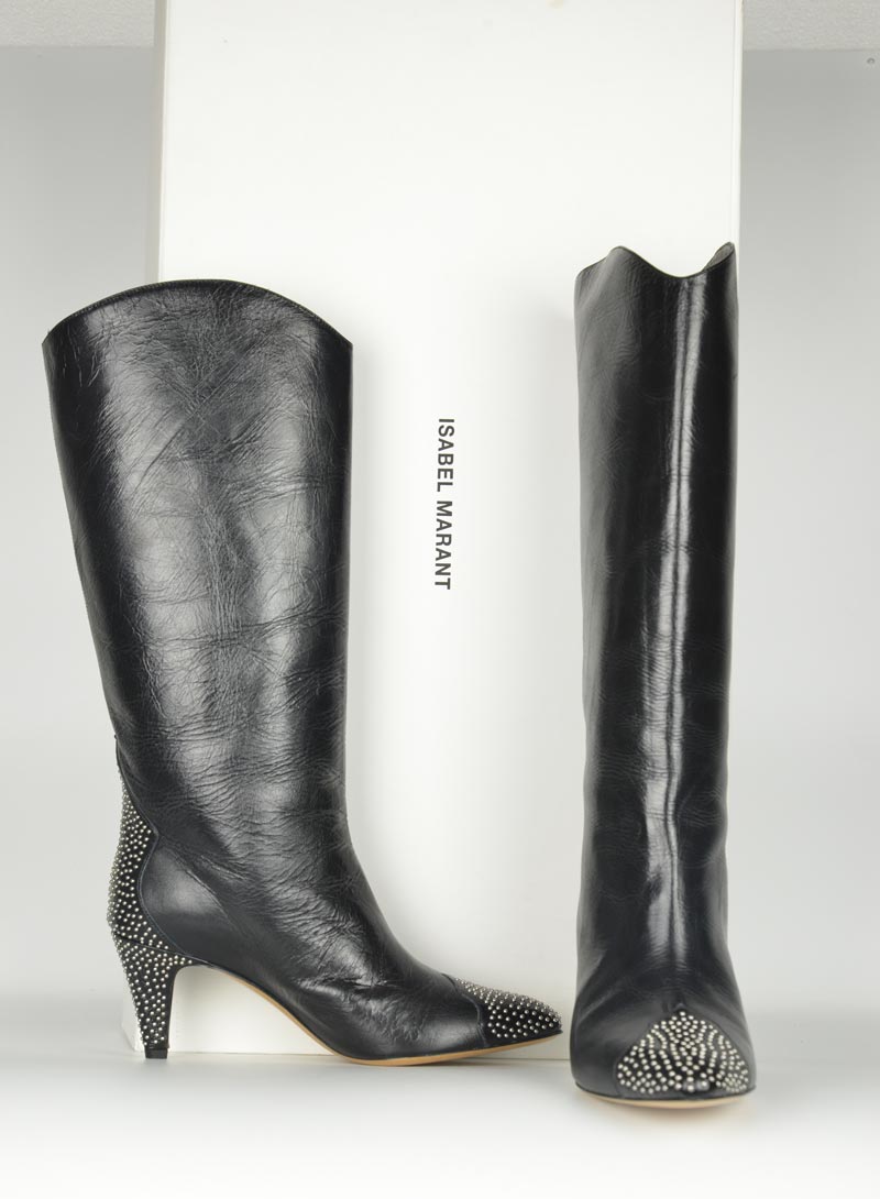 Isabel Marant Black Leather Boots with Studs - Size 37 | Stylish Women's Ankle Boots for Casual Outfits & Night Out