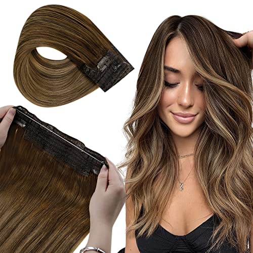 Premium Fish Line Halo Hair Extensions with Invisible Clips - Seamless 100% Human Hair Extensions for Length & Volume - Perfect for Weddings, Parties & Daily Styling