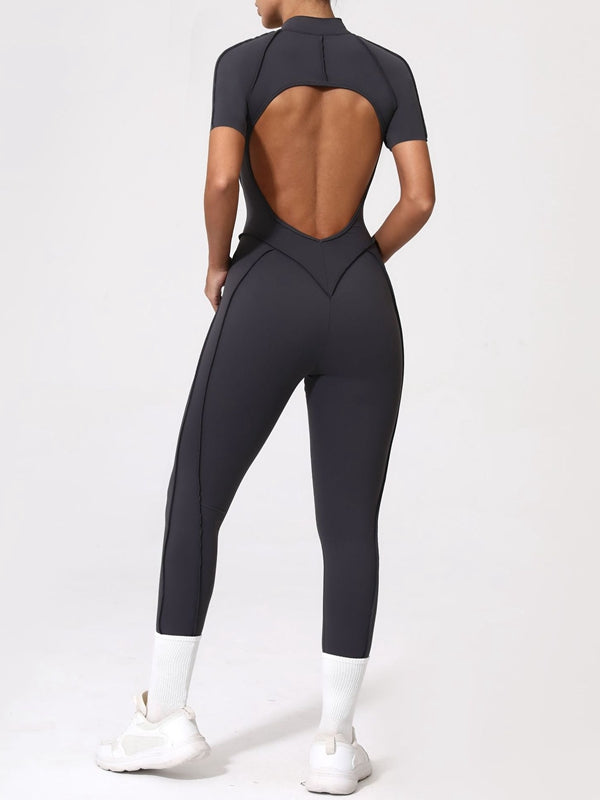ZASUWA Women's Sexy Backless Zipper Scrunch Bum Jumpsuit - Stretchy Bodycon Romper for Clubwear, Night Out & Date Night