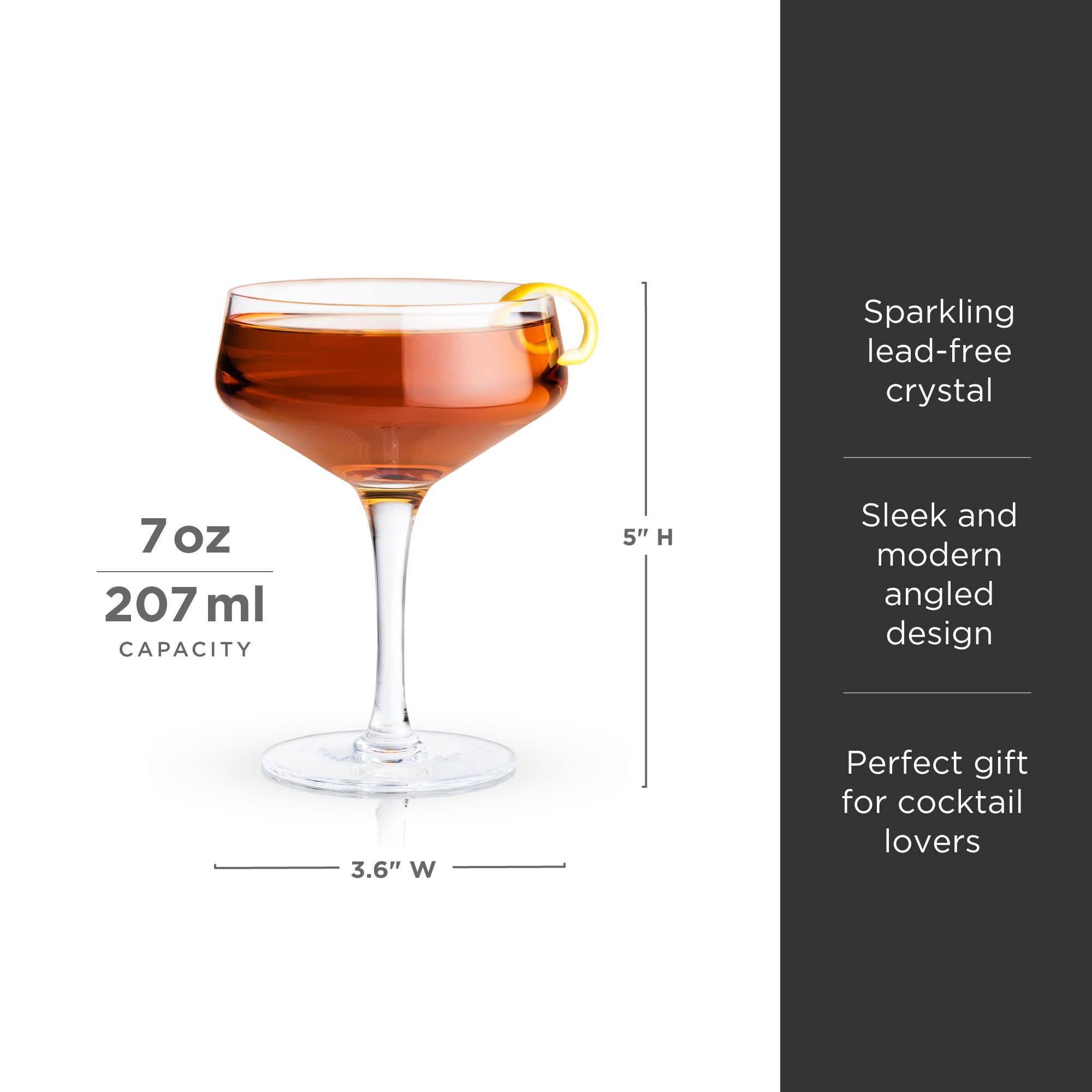 Raye Angled Crystal Coupe Glasses Set of 2 - Elegant Champagne Flutes for Weddings, Parties & Special Occasions